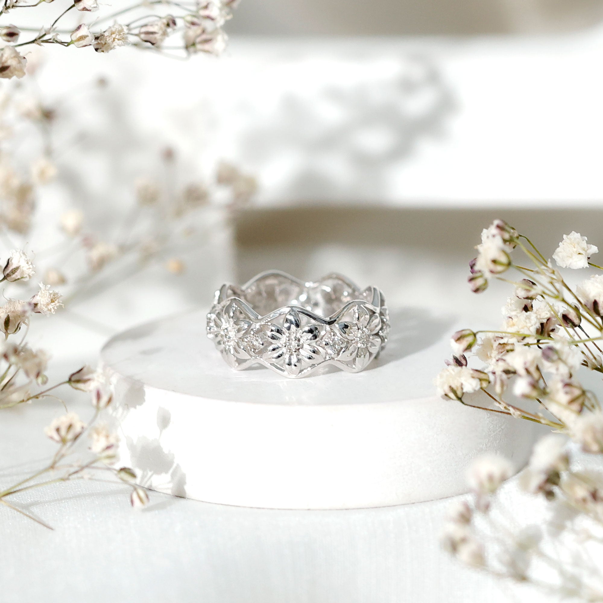 Natural Diamond Flower Wedding Band Ring With Certificate Natural - ( HI-SI ) - Rosec Jewels