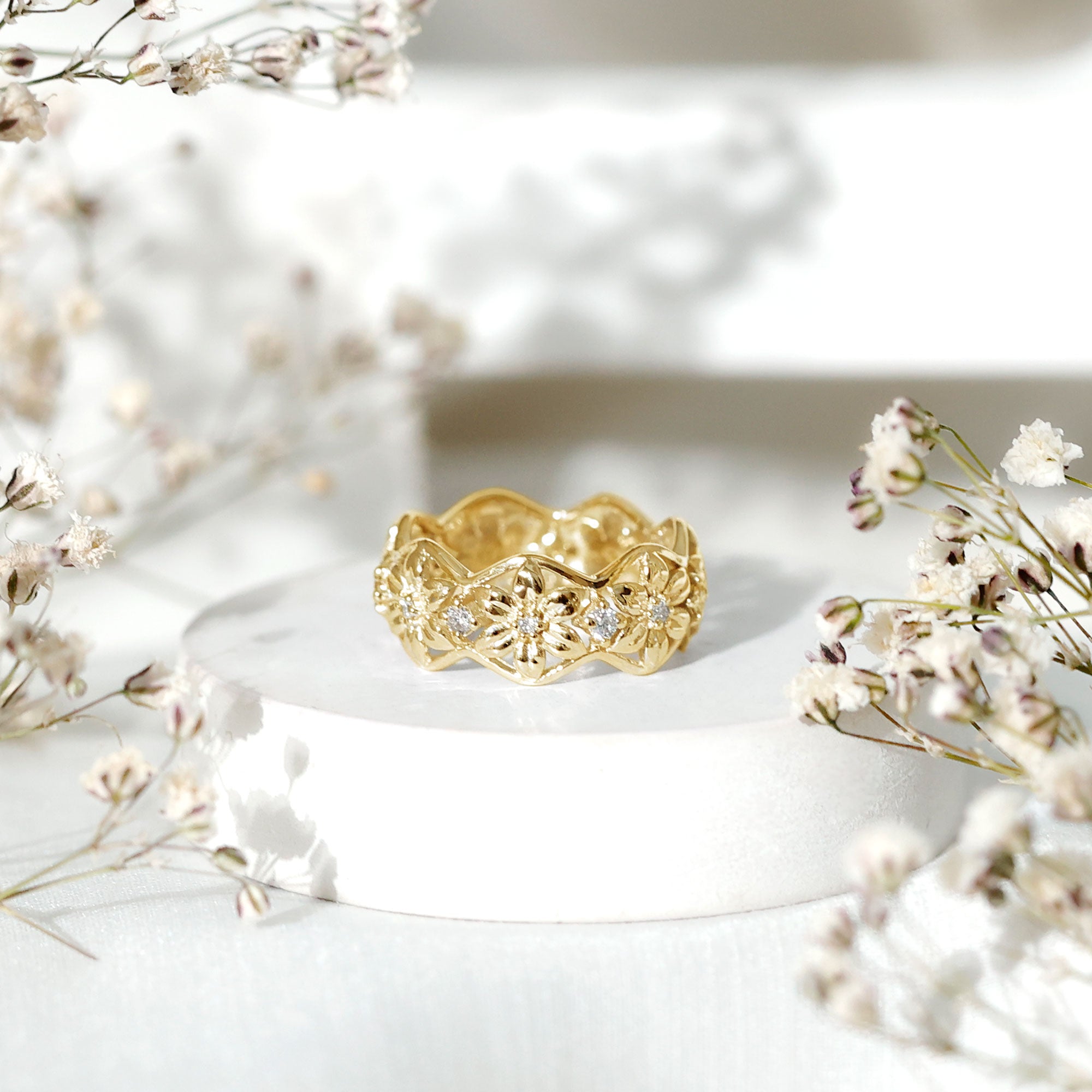 Natural Diamond Flower Wedding Band Ring With Certificate Natural - ( HI-SI ) - Rosec Jewels