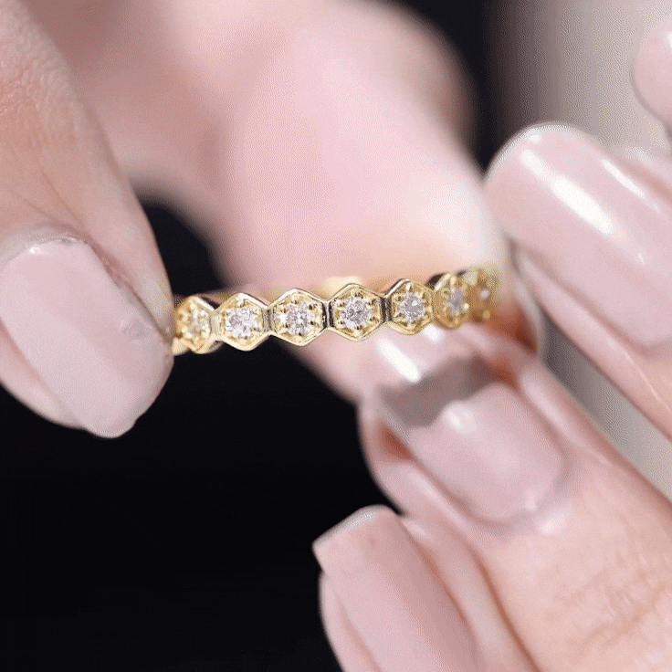 Real Diamond Hexagon Half Eternity Ring for Women Natural - ( HI-SI ) - Rosec Jewels
