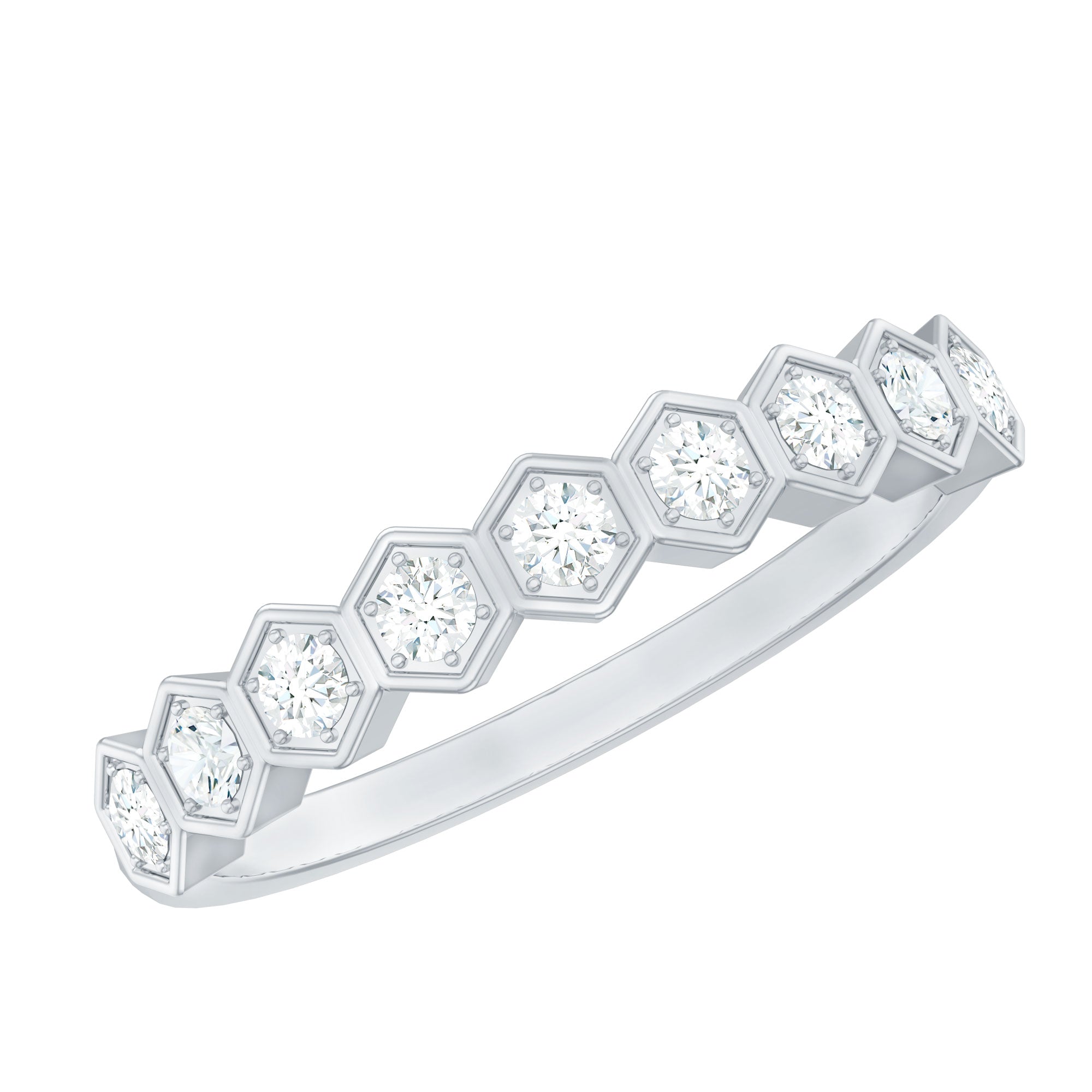 Real Diamond Hexagon Half Eternity Ring for Women Natural - ( HI-SI ) - Rosec Jewels