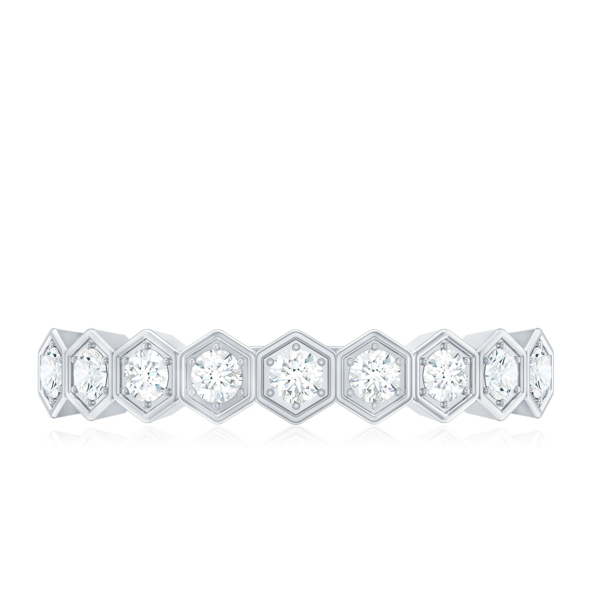 Real Diamond Hexagon Half Eternity Ring for Women Natural - ( HI-SI ) - Rosec Jewels