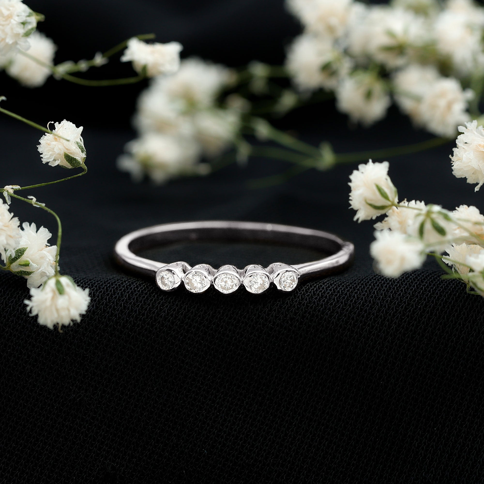 Natural Diamond Five Stone Promise Ring Natural - ( HI-SI ) - Rosec Jewels