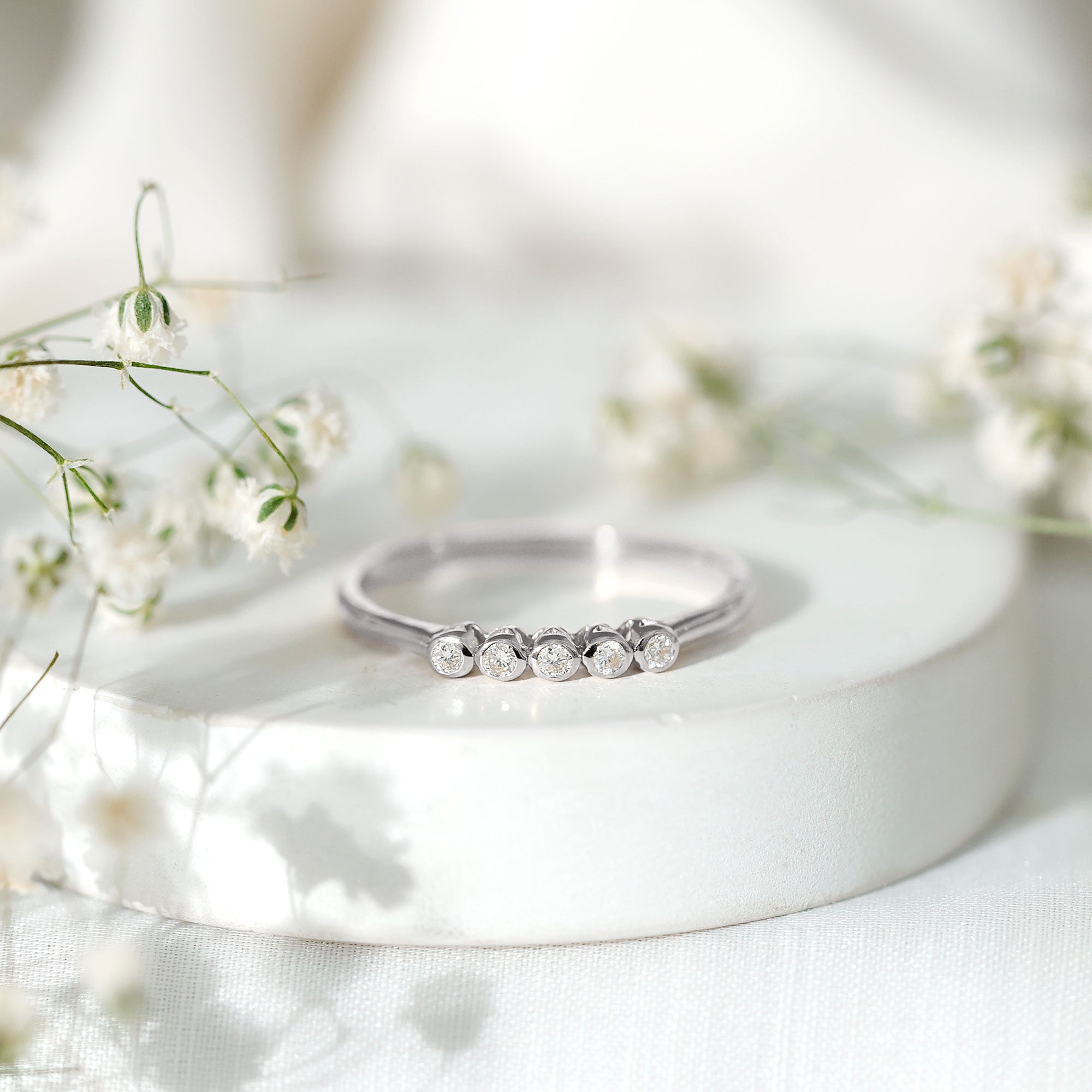 Natural Diamond Five Stone Promise Ring Natural - ( HI-SI ) - Rosec Jewels
