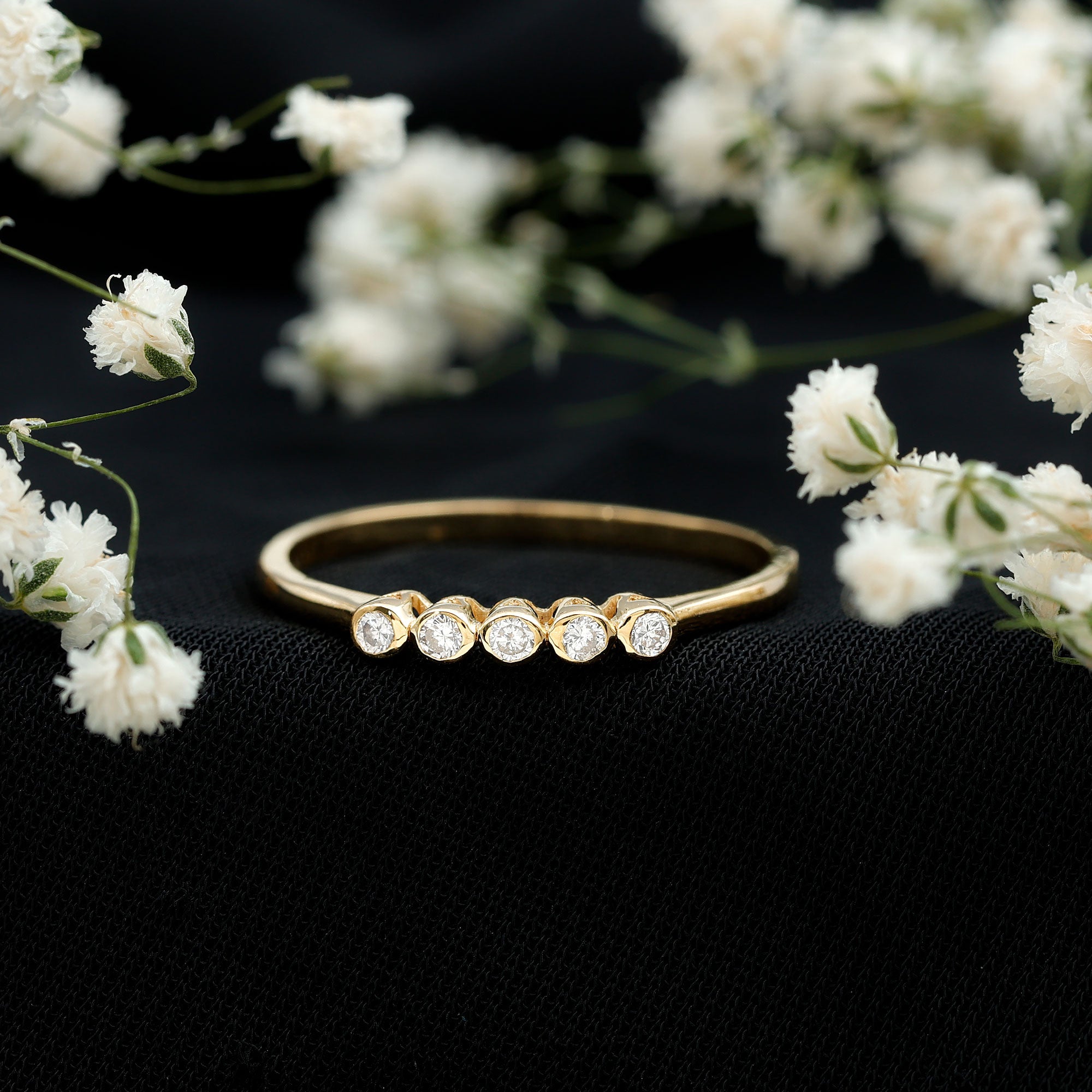 Natural Diamond Five Stone Promise Ring Natural - ( HI-SI ) - Rosec Jewels