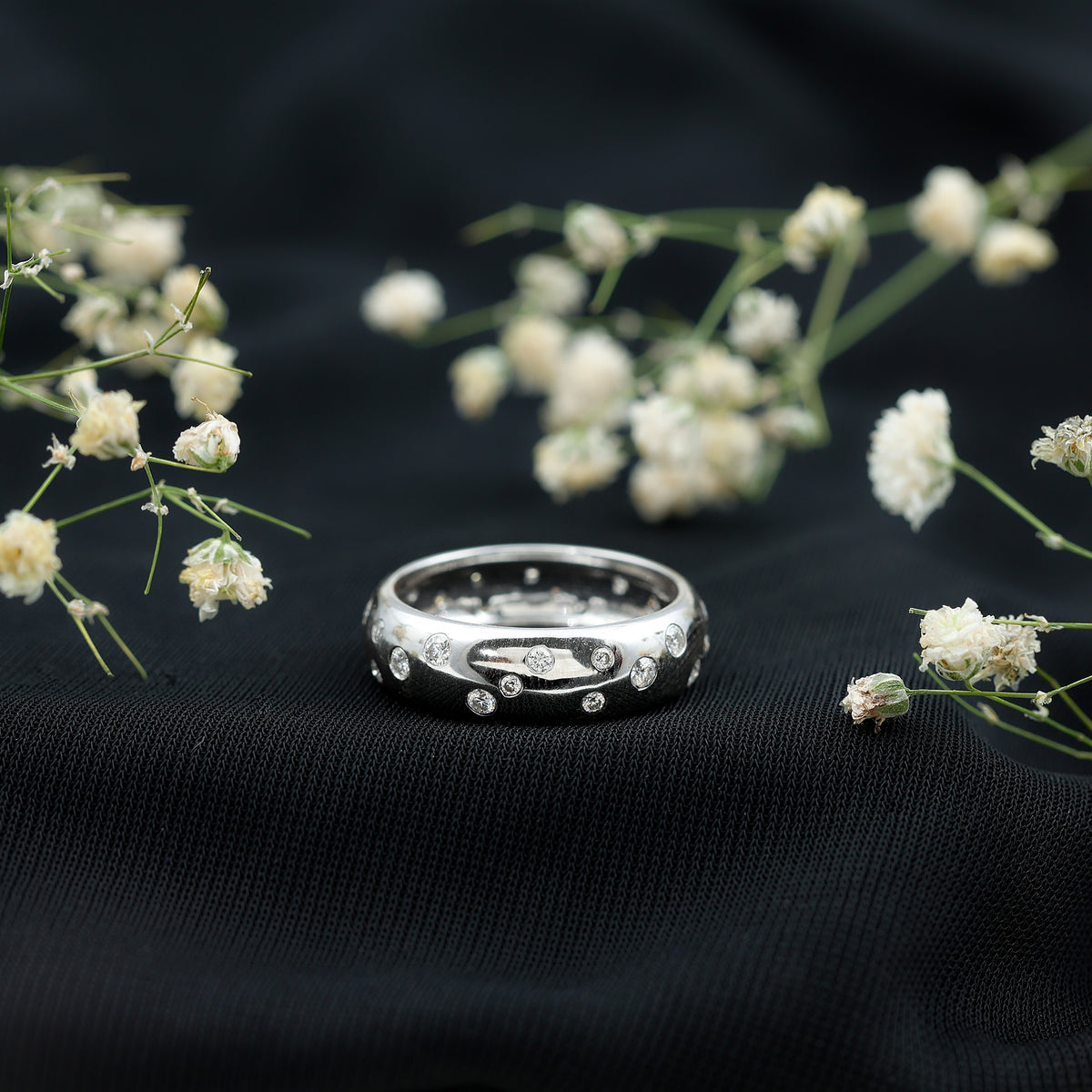 Scatter Moissanite Wedding Wide Band Ring D-VS1 - Rosec Jewels