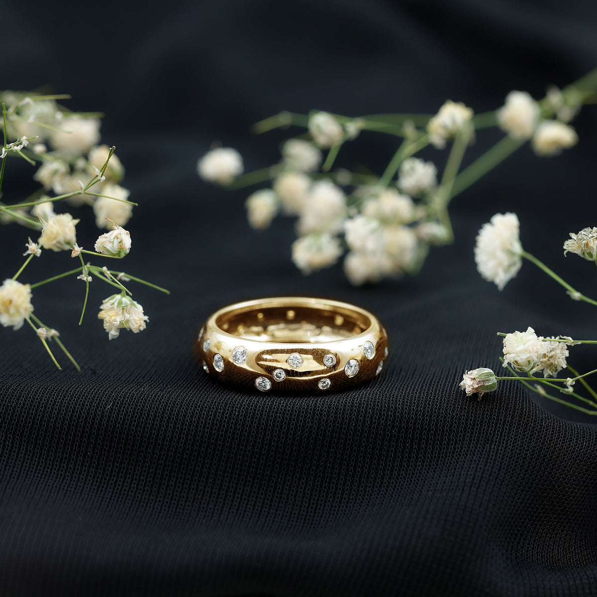 Scatter Moissanite Wedding Wide Band Ring D-VS1 - Rosec Jewels