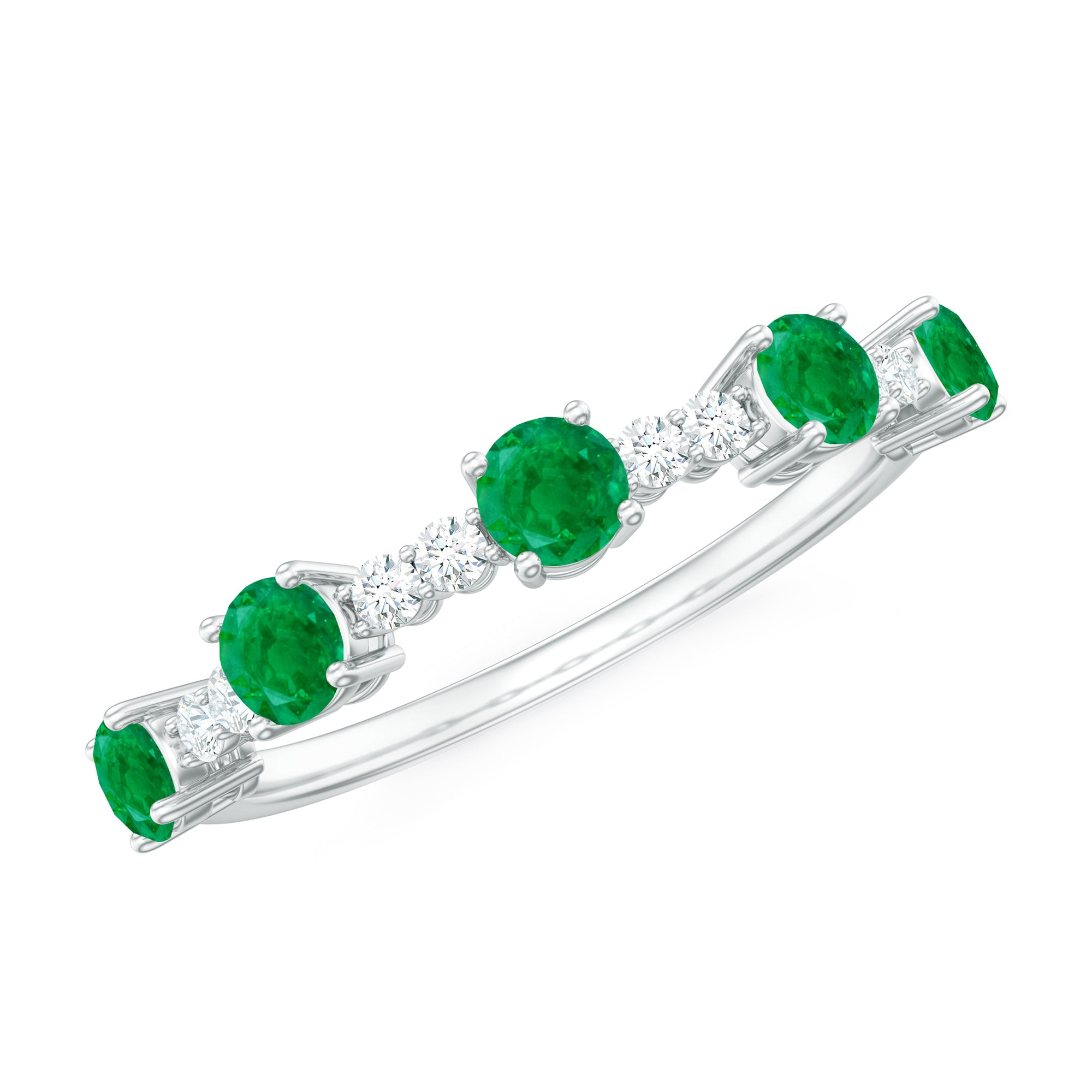 Real Emerald and Diamond Half Eternity Wedding Band Ring
