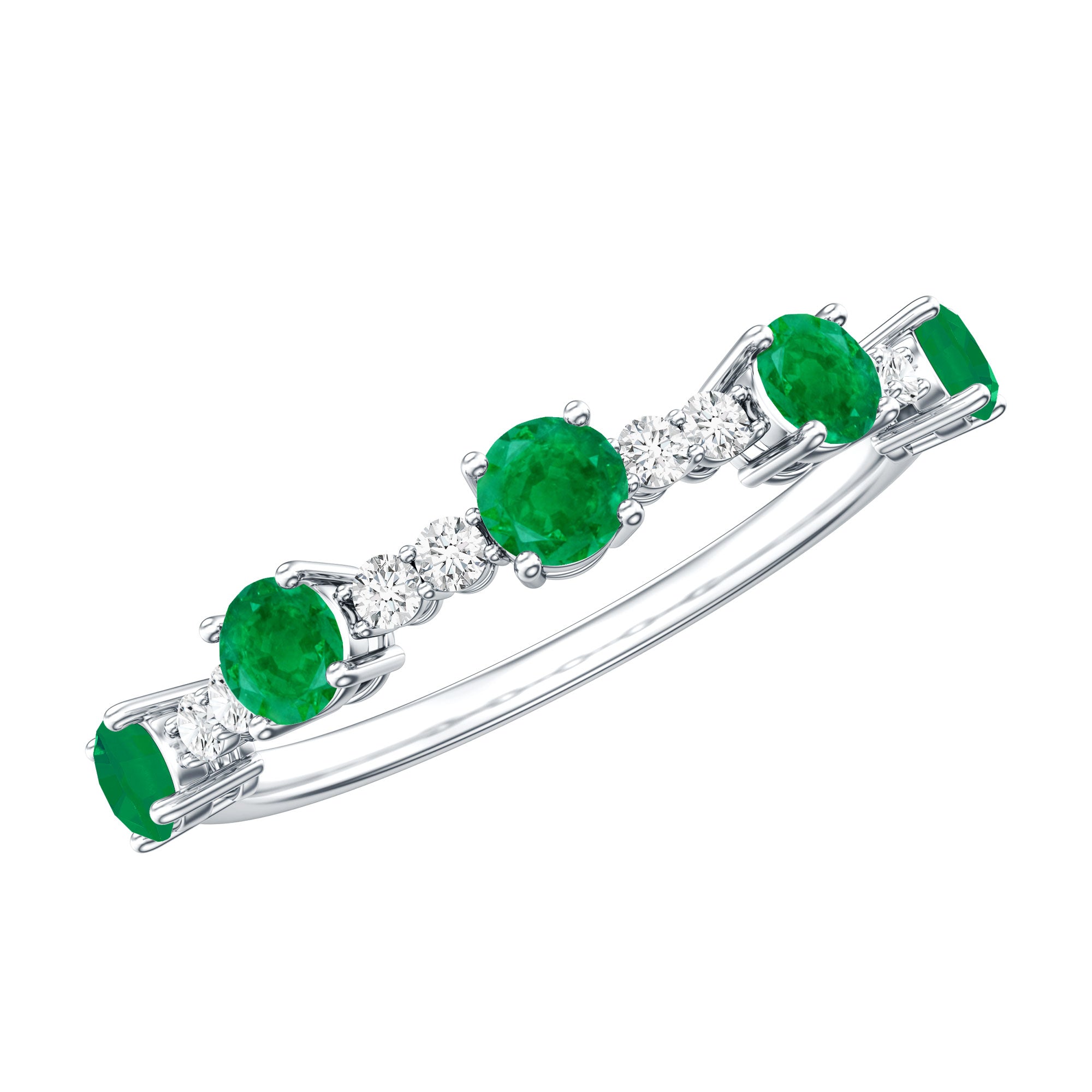 Real Emerald and Diamond Half Eternity Wedding Band Ring AAA - Rosec Jewels