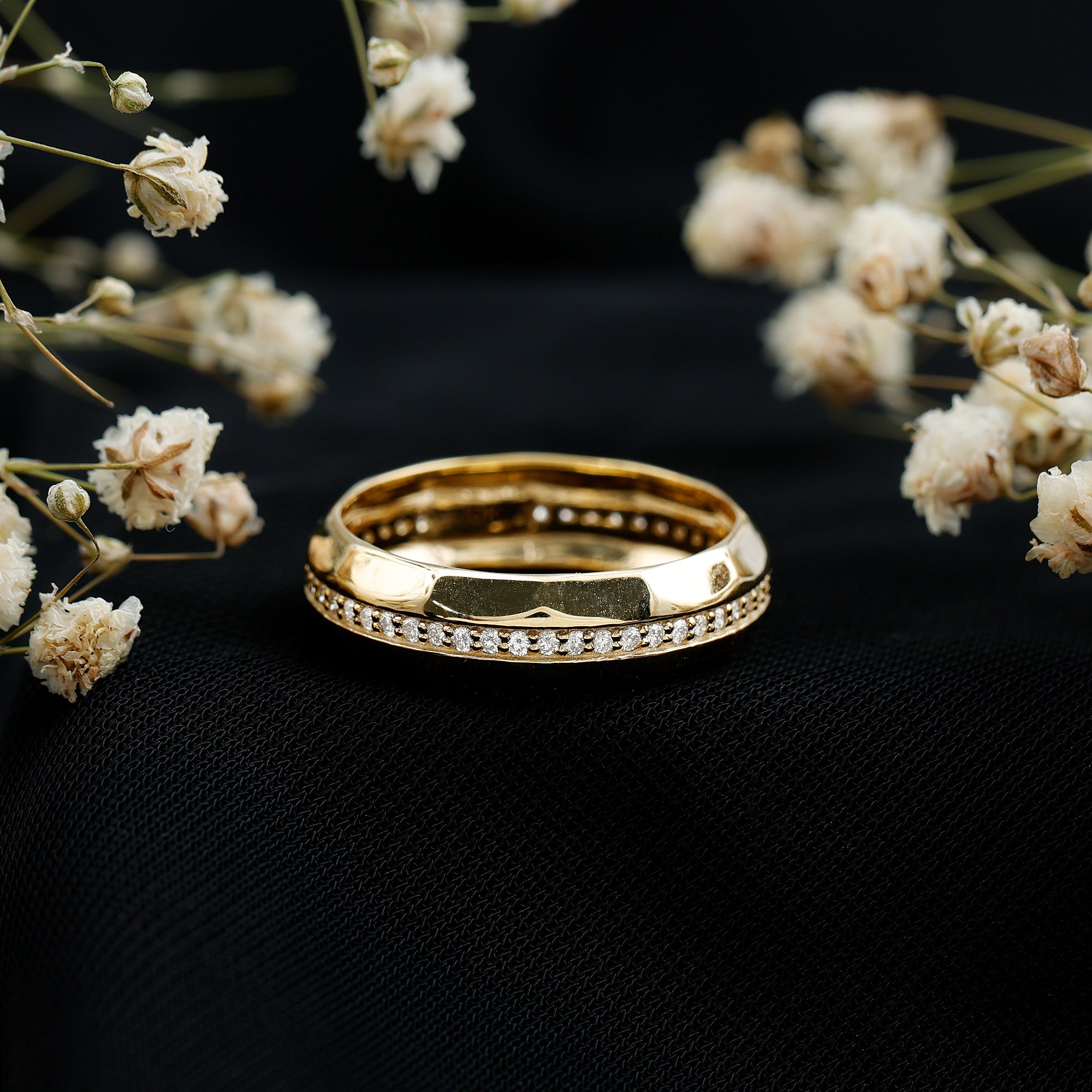 Natural Diamond Wide Eternity Band Ring with Textured Natural - ( HI-SI ) - Rosec Jewels