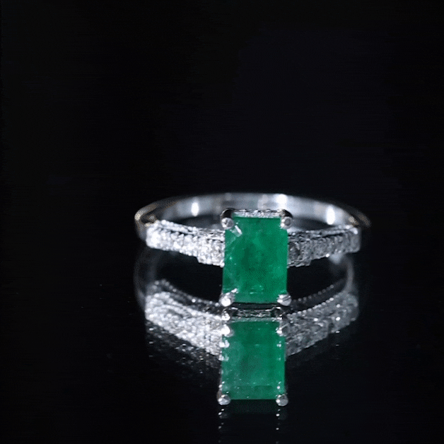Rosec Jewels-Vintage Inspired 5X7MM Emerald Cut Emerald Engagement Ring with Diamonds