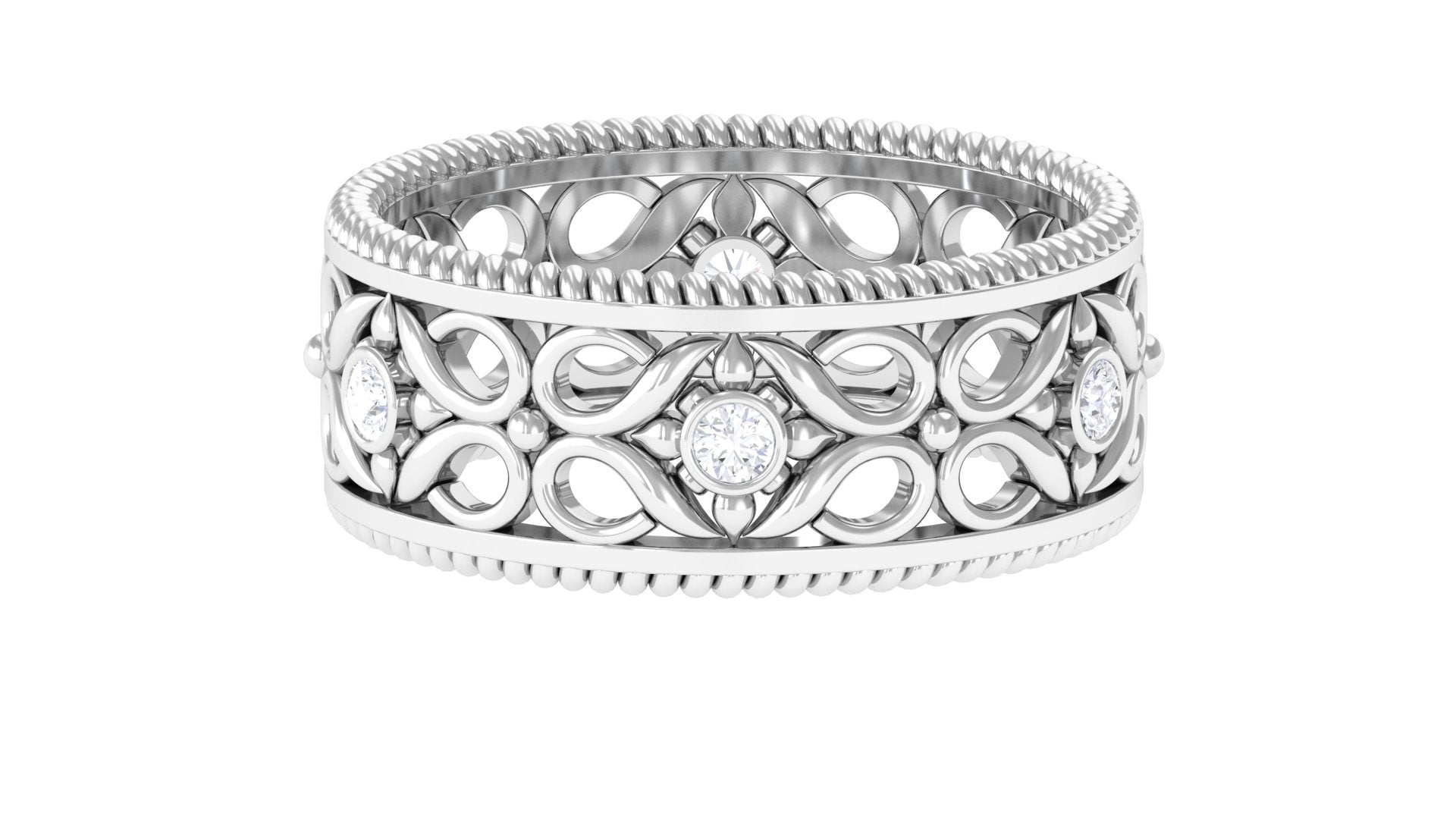 Vintage Inspired Real Diamond Wedding Band Ring Natural - ( HI-SI ) - Rosec Jewels