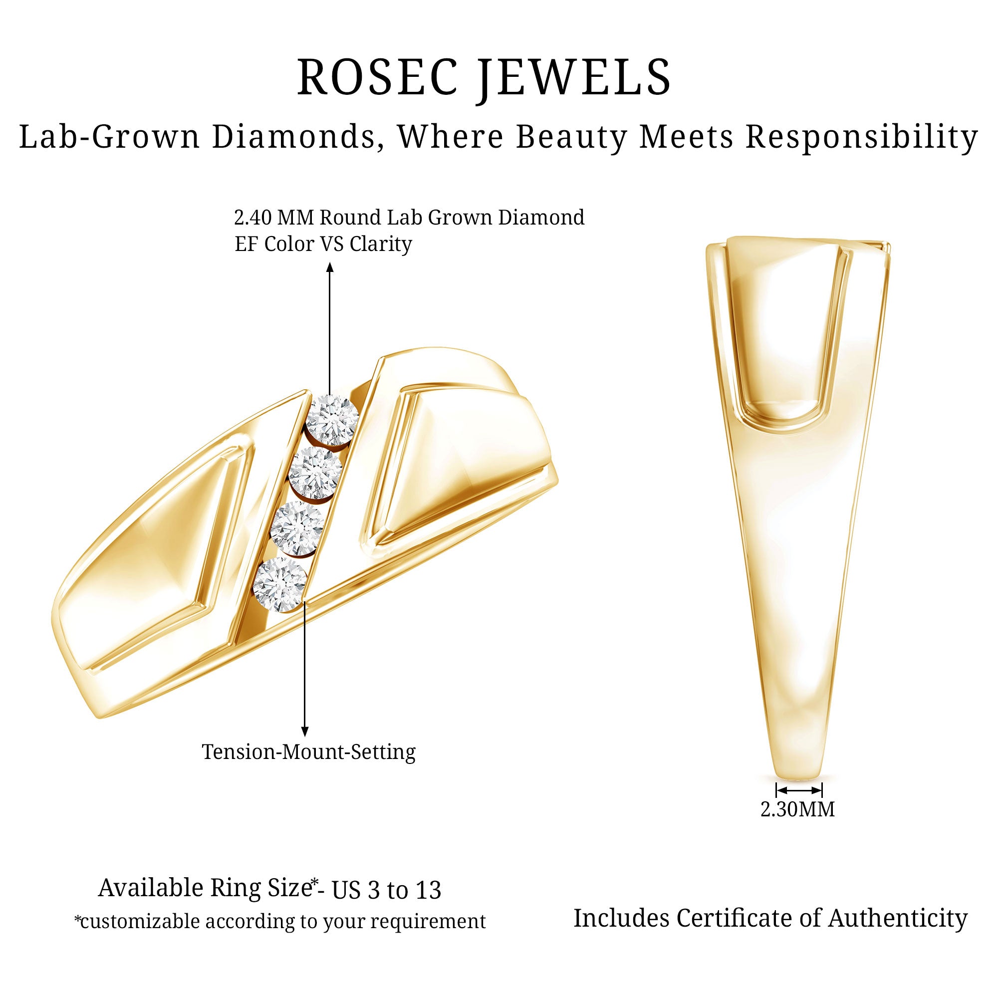 Lab Grown Diamond Mens Wide Wedding Band Lab - ( EF-VS ) - Rosec Jewels