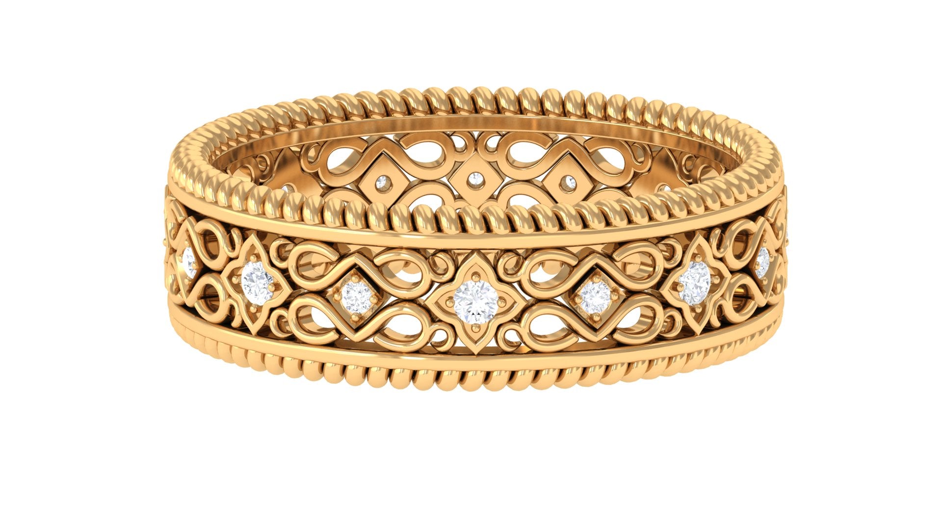 Vintage Looking Natural Diamond Wedding Band Natural - ( HI-SI ) - Rosec Jewels