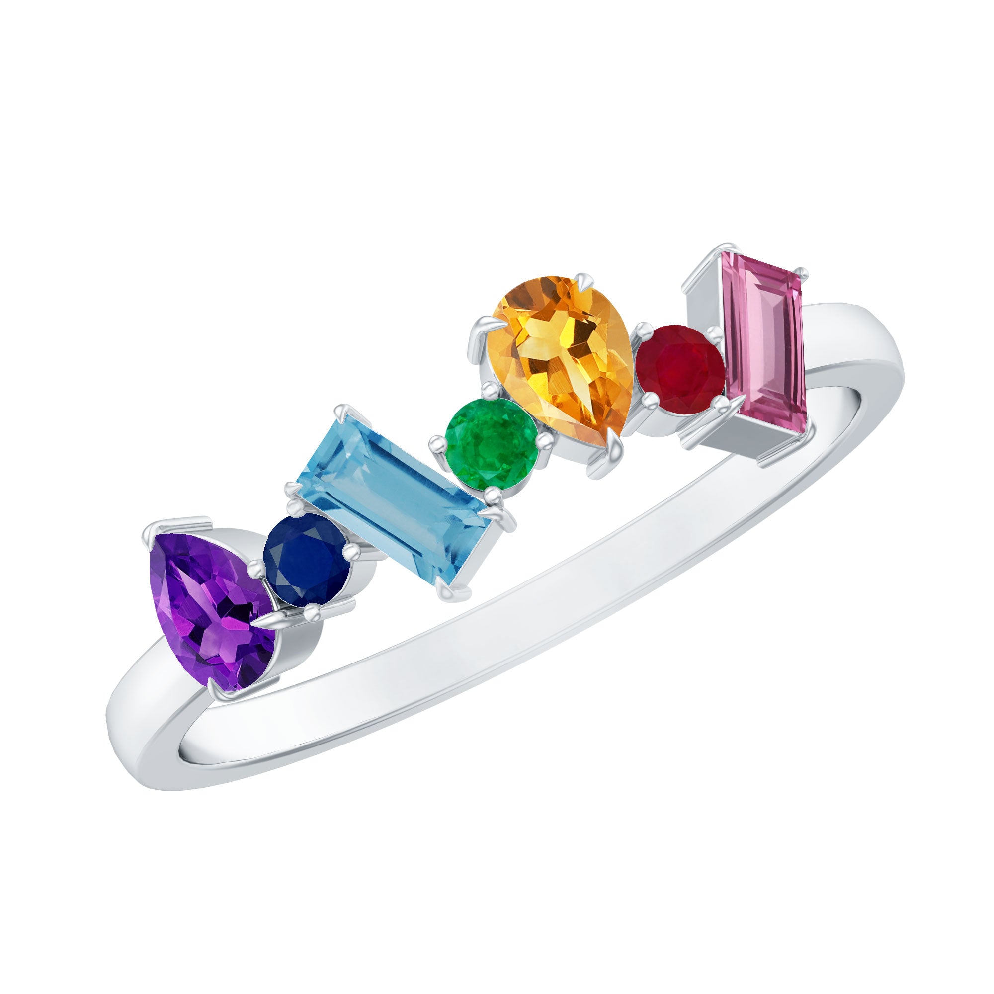3/4 CT Colorful Multi Gemstone Promise Ring