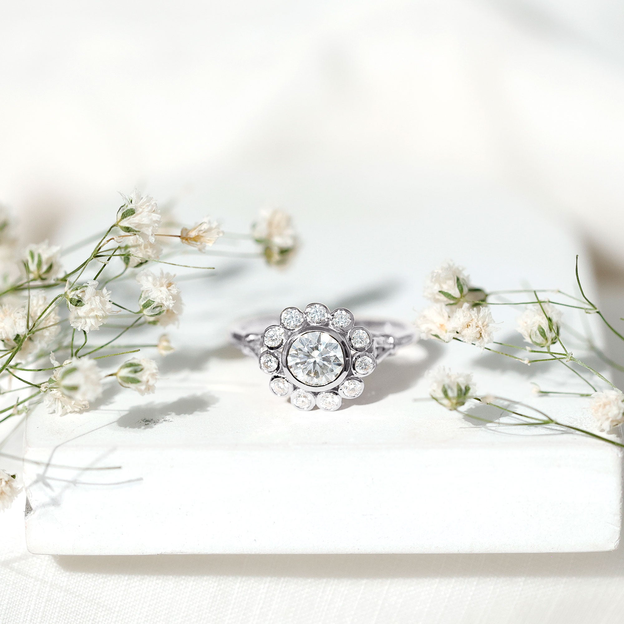 Certified Moissanite Bezel Set Engagement Ring D-VS1 - Rosec Jewels