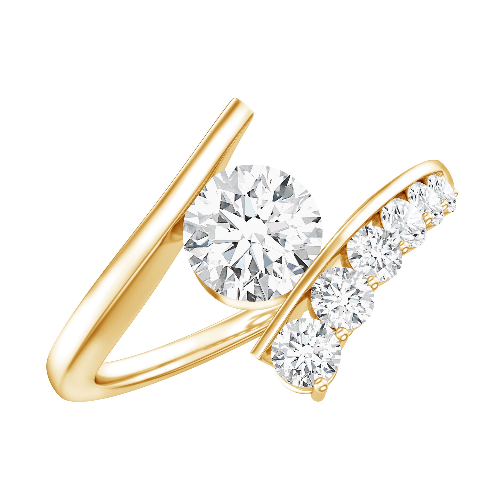 Rosec Jewels-0.9 Carat Certified Round Moissanite Bypass Engagement Ring