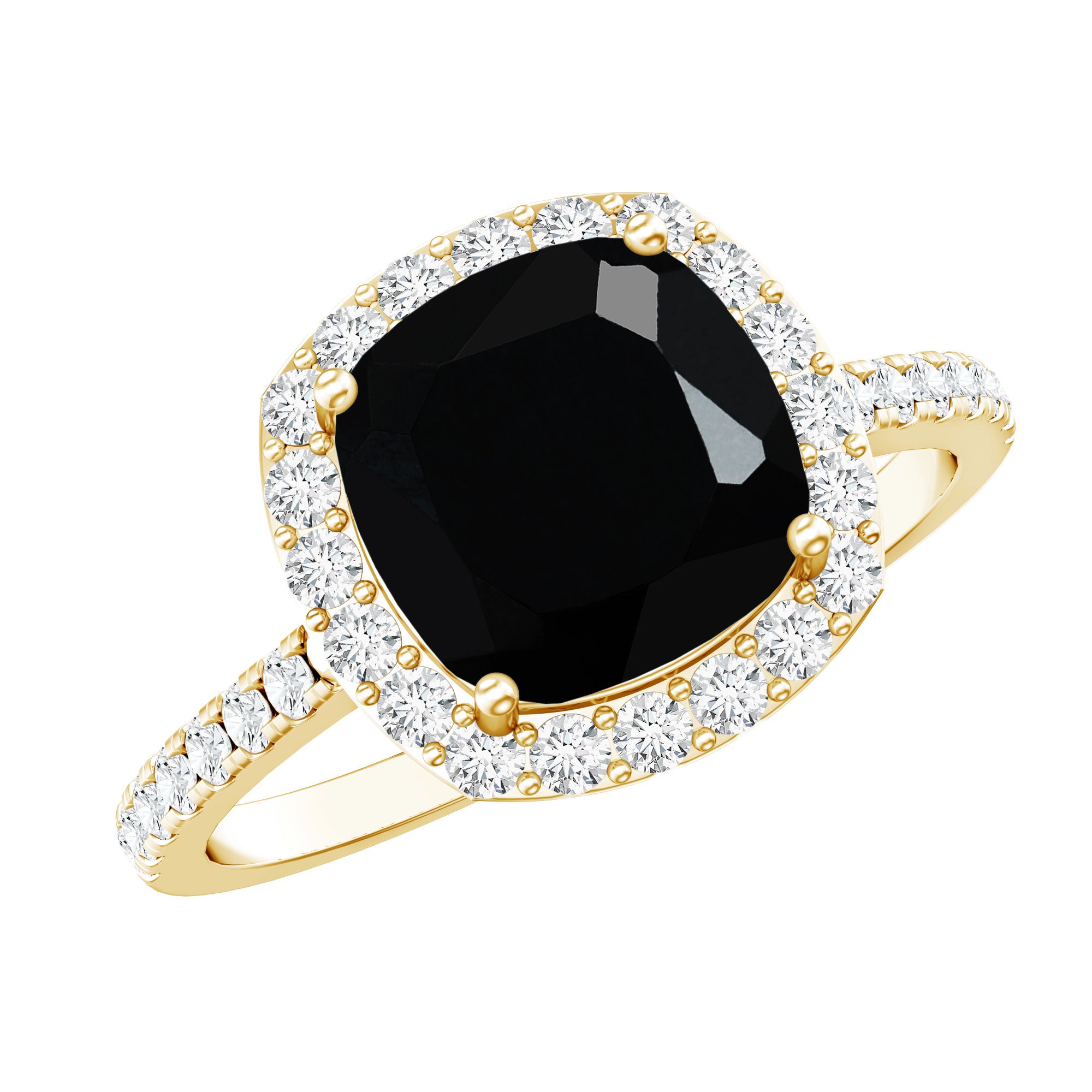 2.8 Carat Lab Grown Black Diamond Cushion Cut Engagement Ring with White Diamond Halo AAAA ( Synthetic ) - Rosec Jewels