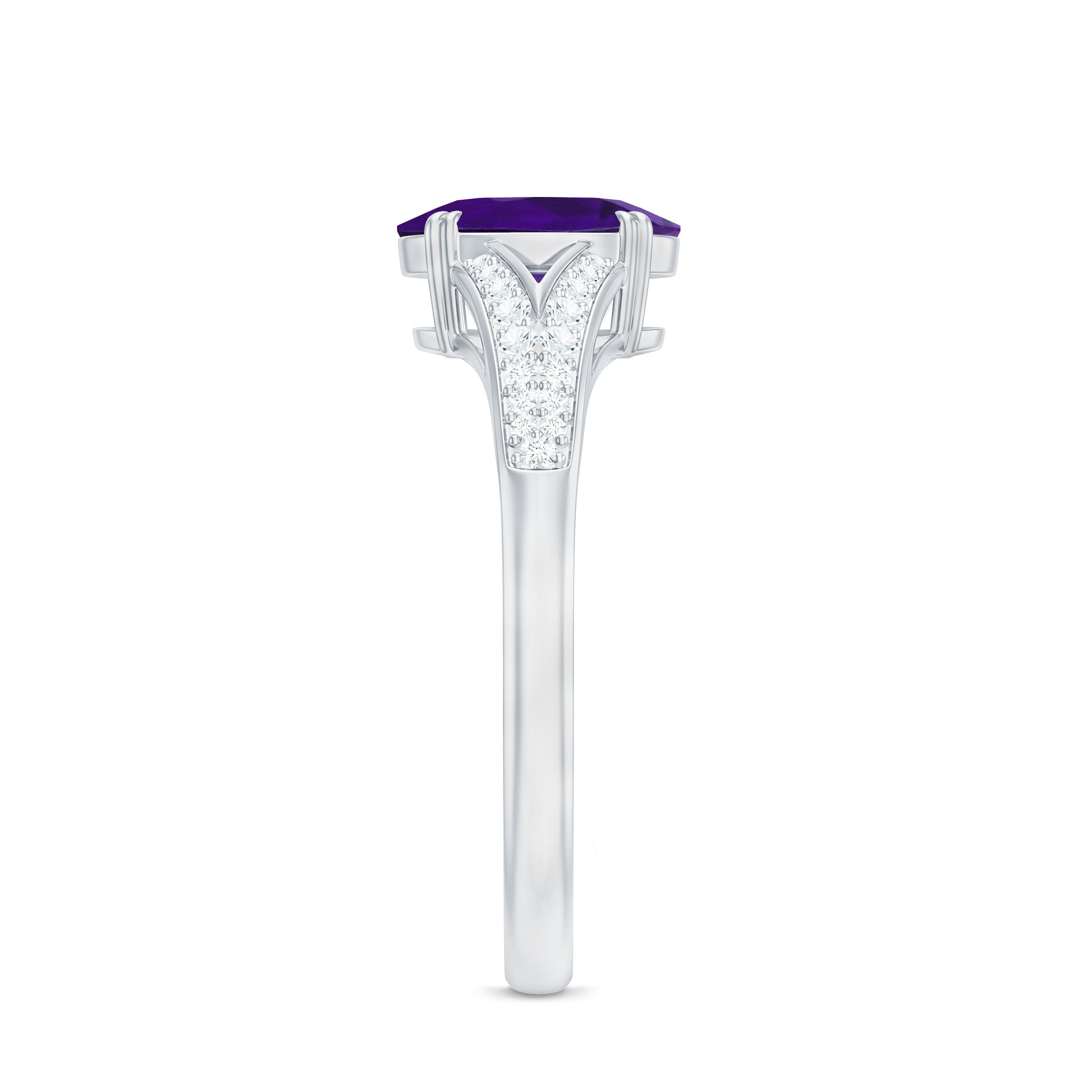 1.25 CT Split Shank Oval Amethyst Solitaire Engagement Ring with Diamond AAA - Rosec Jewels