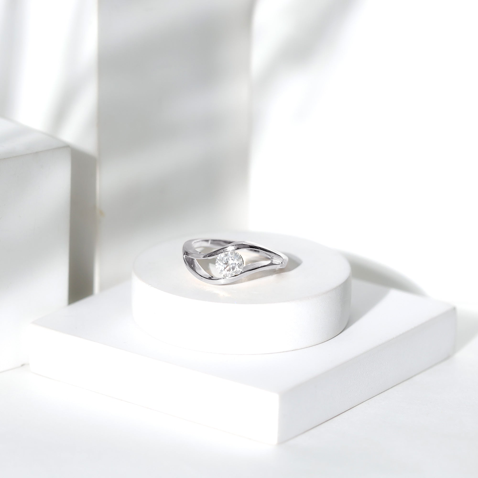 Certified 6 MM Round Moissanite Solitaire Ring with Tension Setting D-VS1 - Rosec Jewels