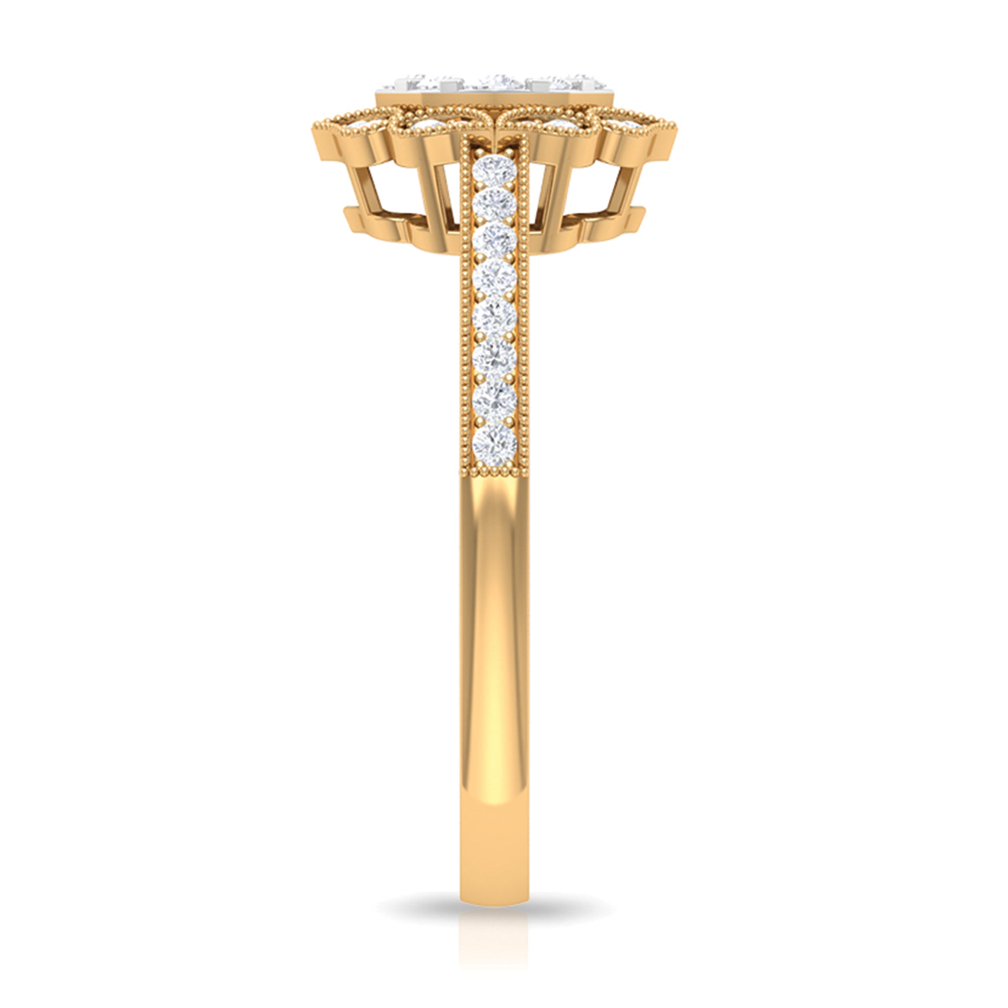 Vintage Inspired Diamond Halo Engagement Ring In Illusion Setting Natural - ( HI-SI ) - Rosec Jewels