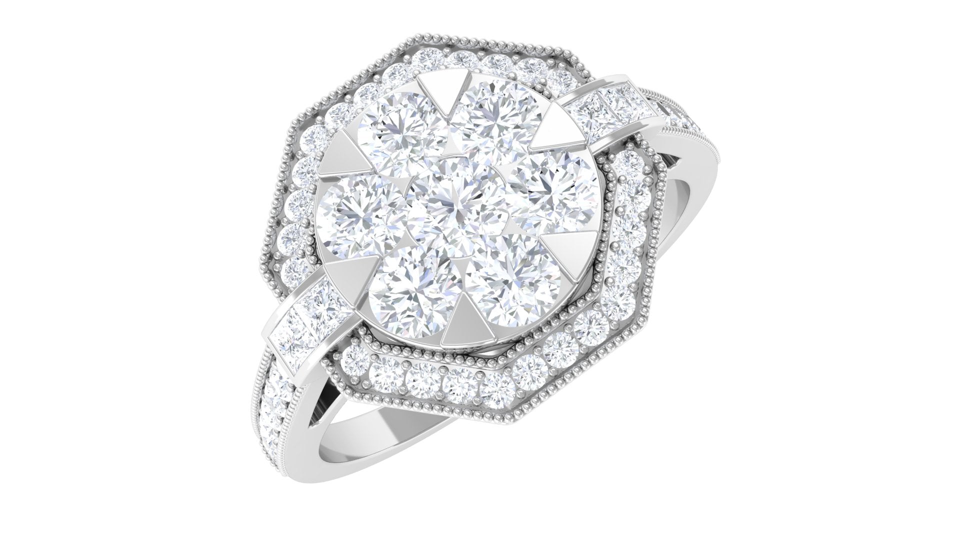 Diamond Flower Engagement Ring in Prong Setting