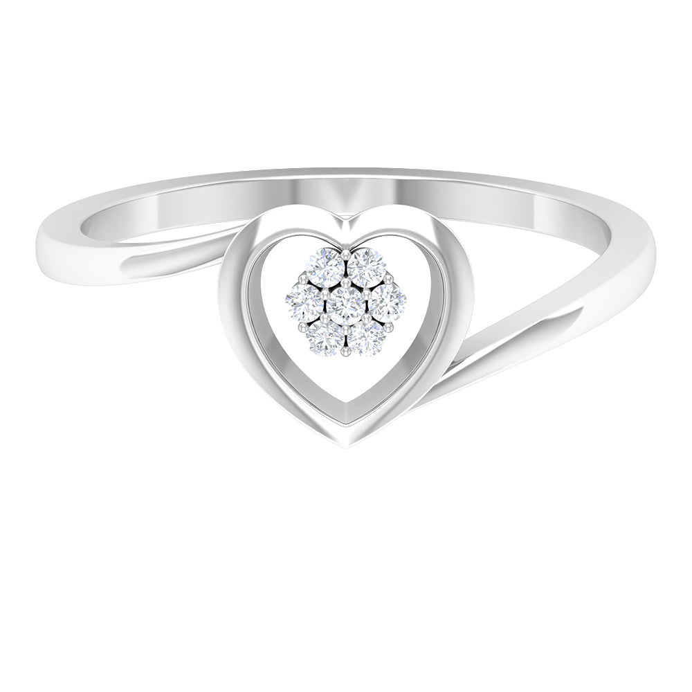 Gold Heart Bypass Ring with Diamond Cluster