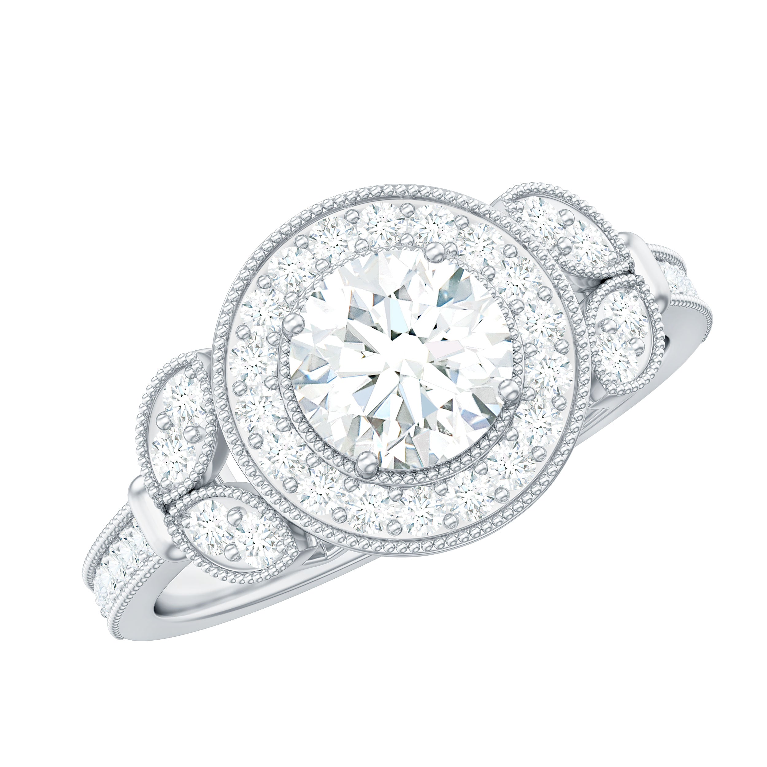 Vintage Inspired Moissanite Halo Engagement Ring D-VS1 - Rosec Jewels