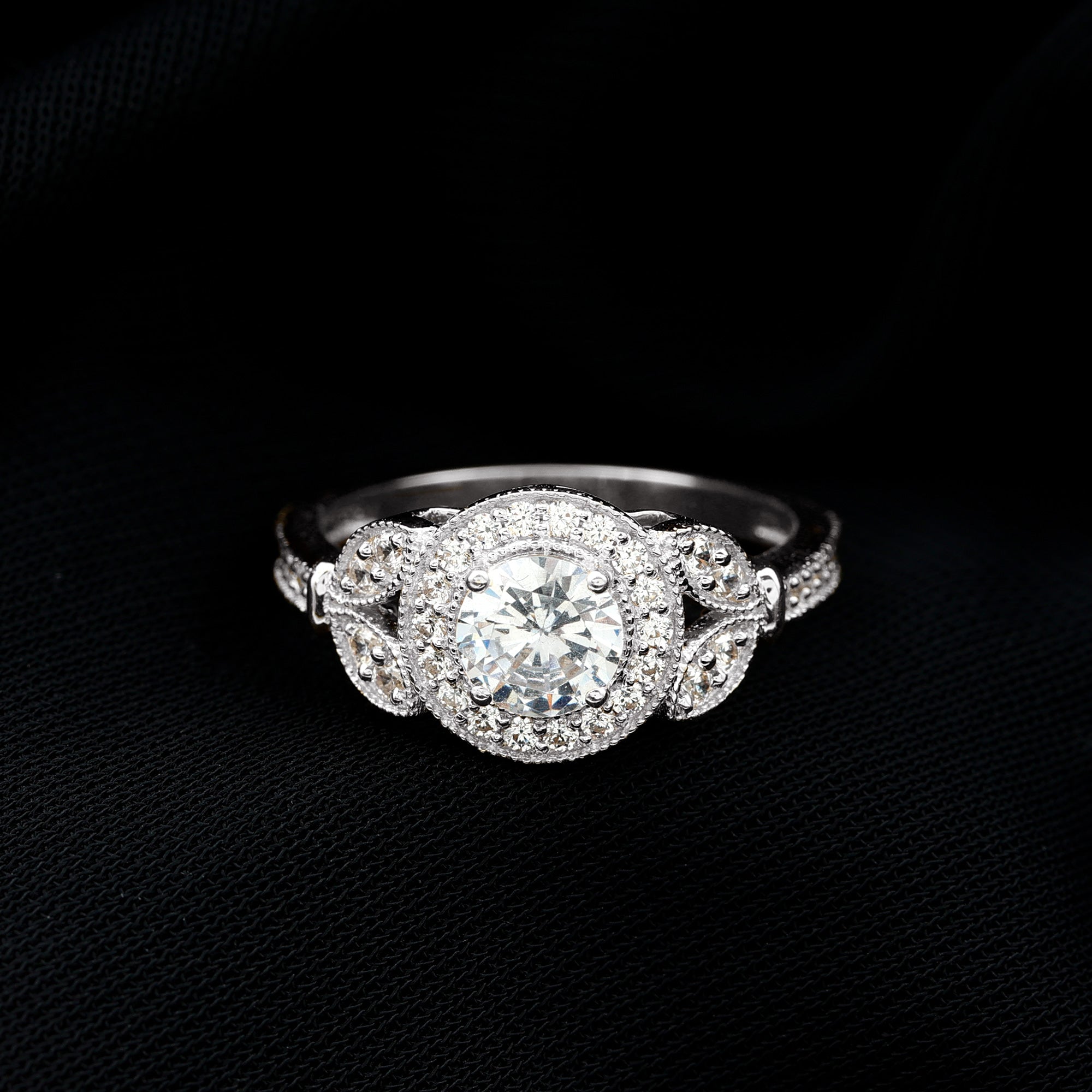 Vintage Inspired Moissanite Halo Engagement Ring D-VS1 - Rosec Jewels