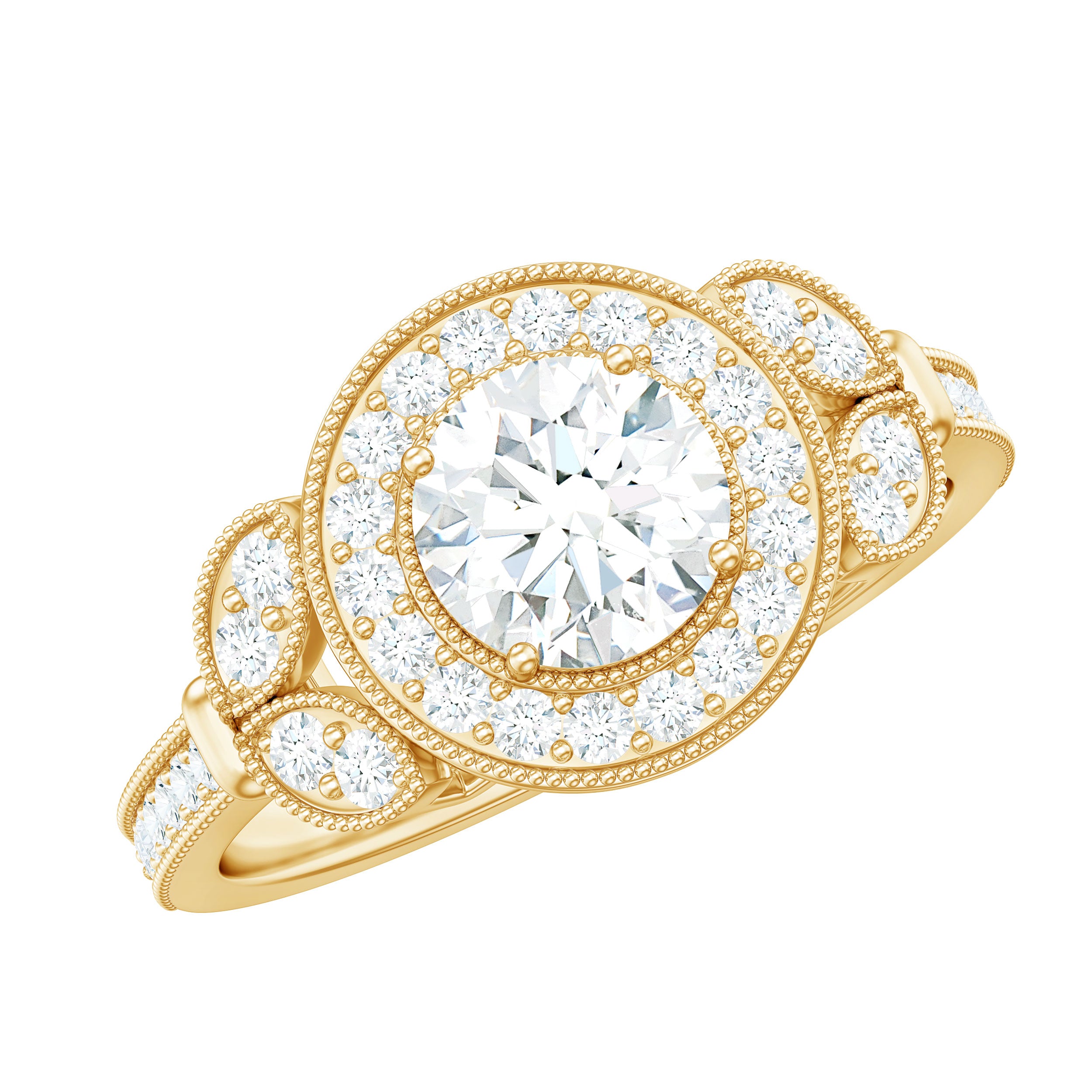 Vintage Inspired Moissanite Halo Engagement Ring D-VS1 - Rosec Jewels