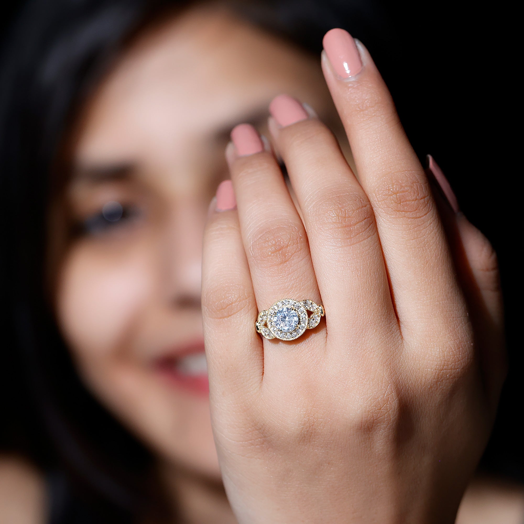 Vintage Inspired Moissanite Halo Engagement Ring D-VS1 - Rosec Jewels