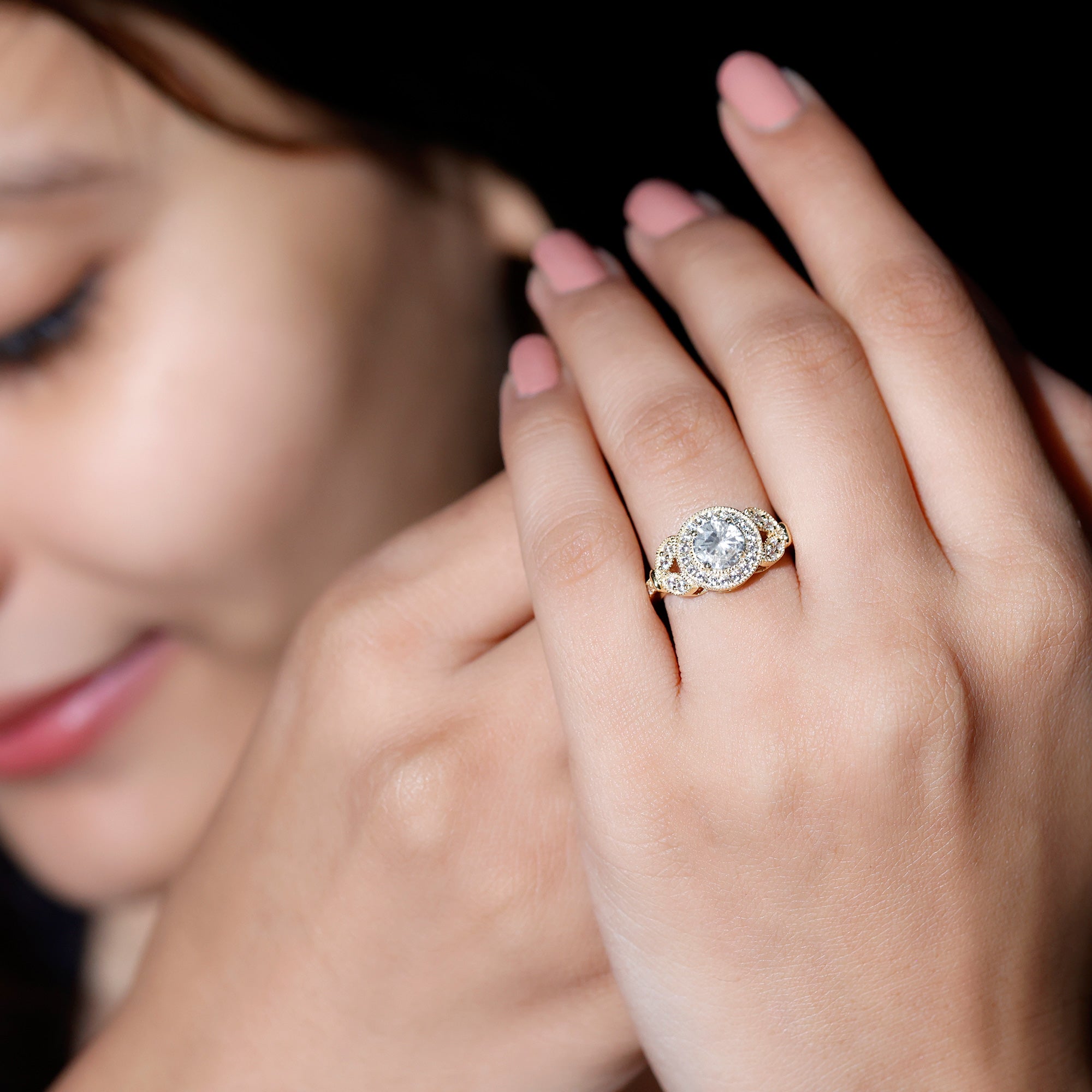 Vintage Inspired Moissanite Halo Engagement Ring D-VS1 - Rosec Jewels