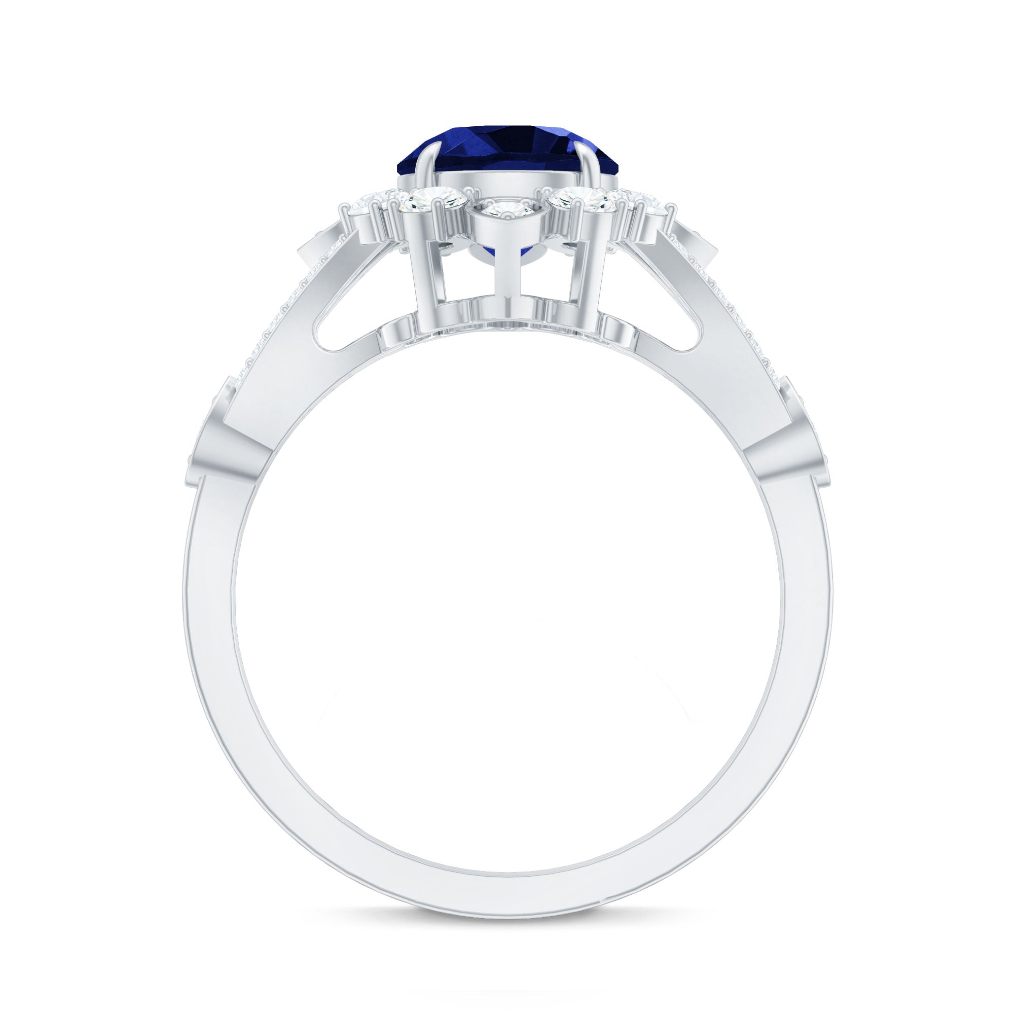 Certified 2.7 Carat Lab Grown Blue Sapphire Flower Engagement Ring with Diamond AAAA - Rosec Jewels