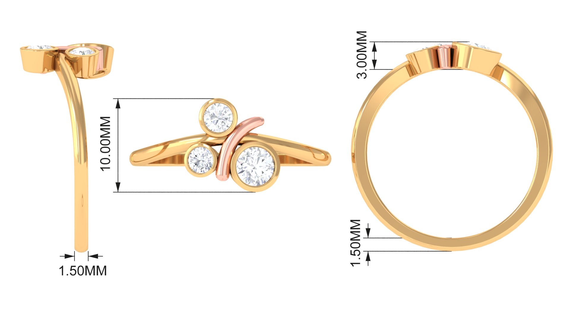 Natural Bezel Set Diamond 3 Stone Promise Ring Natural - ( HI-SI ) - Rosec Jewels