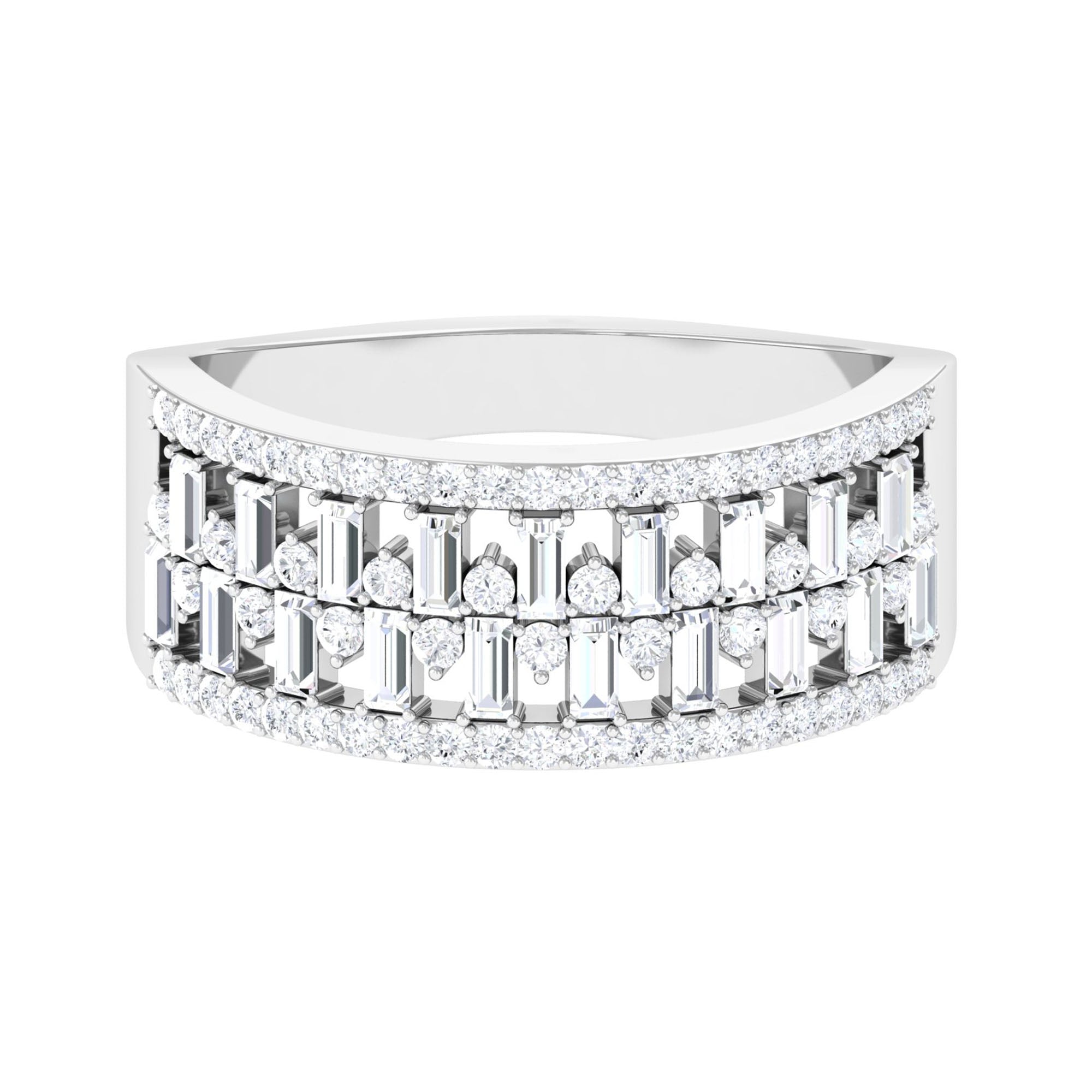 Baguette and Round Wide Diamond Band Ring