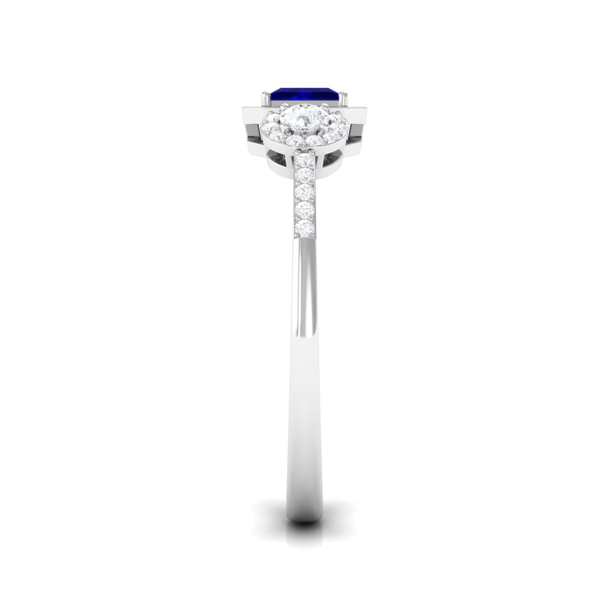 Real Blue Sapphire Princess Cut Blue Sapphire Engagement Ring with Diamond AAA - Rosec Jewels