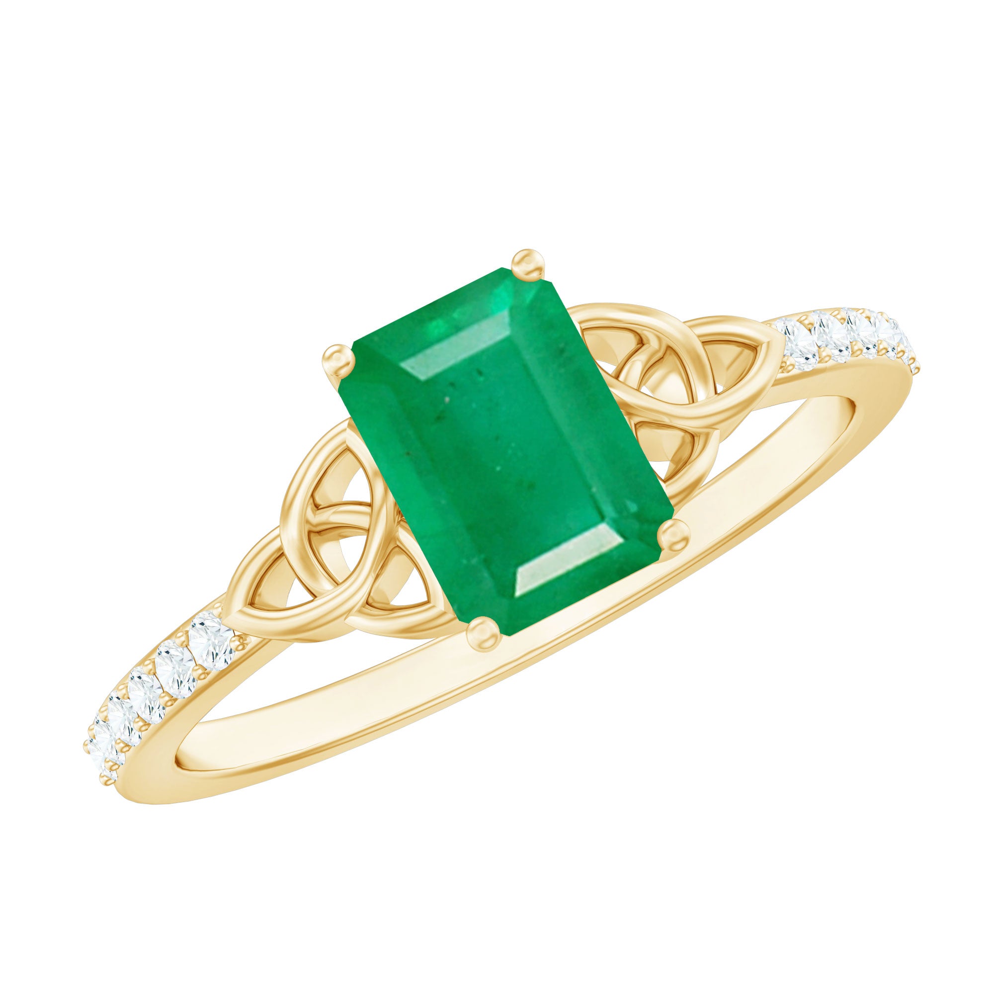 Natural 5X7mm Emerald Cut Emerald Diamond Engagement Ring with Celtic Knot AAA - Rosec Jewels