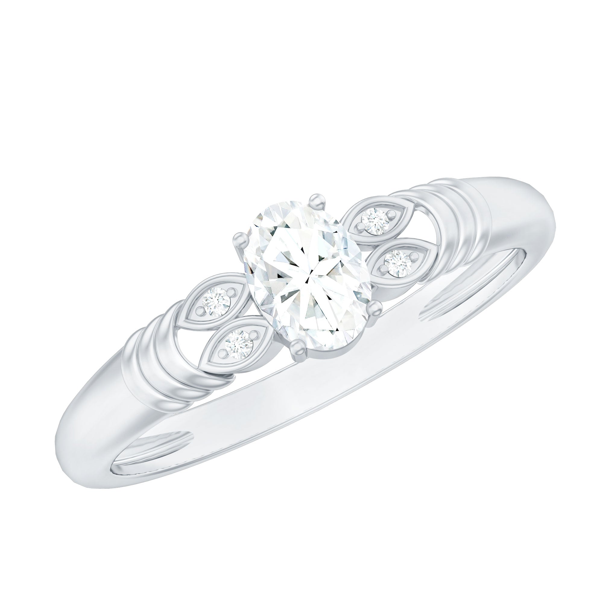 Oval Cut Real Diamond Solitaire Engagement Ring