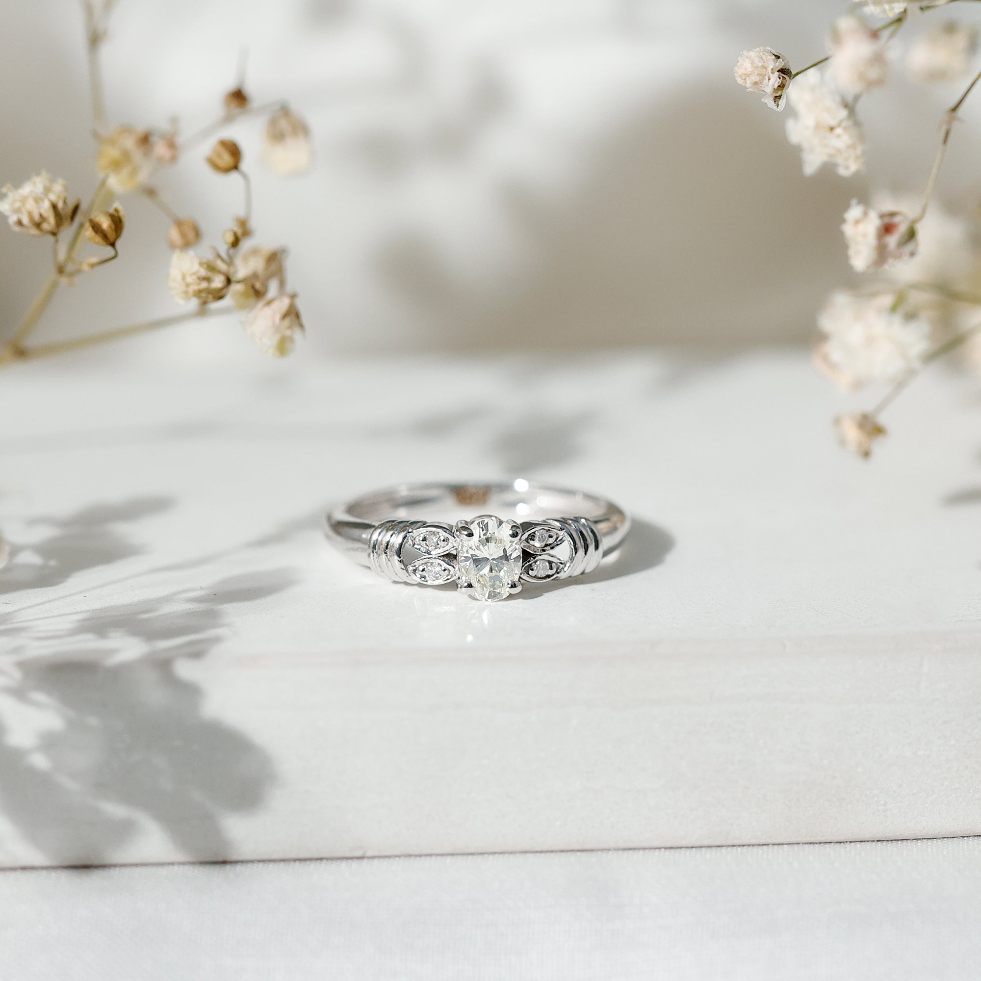 Natural Oval Cut Diamond Solitaire Engagement Ring Natural - ( HI-SI ) - Rosec Jewels