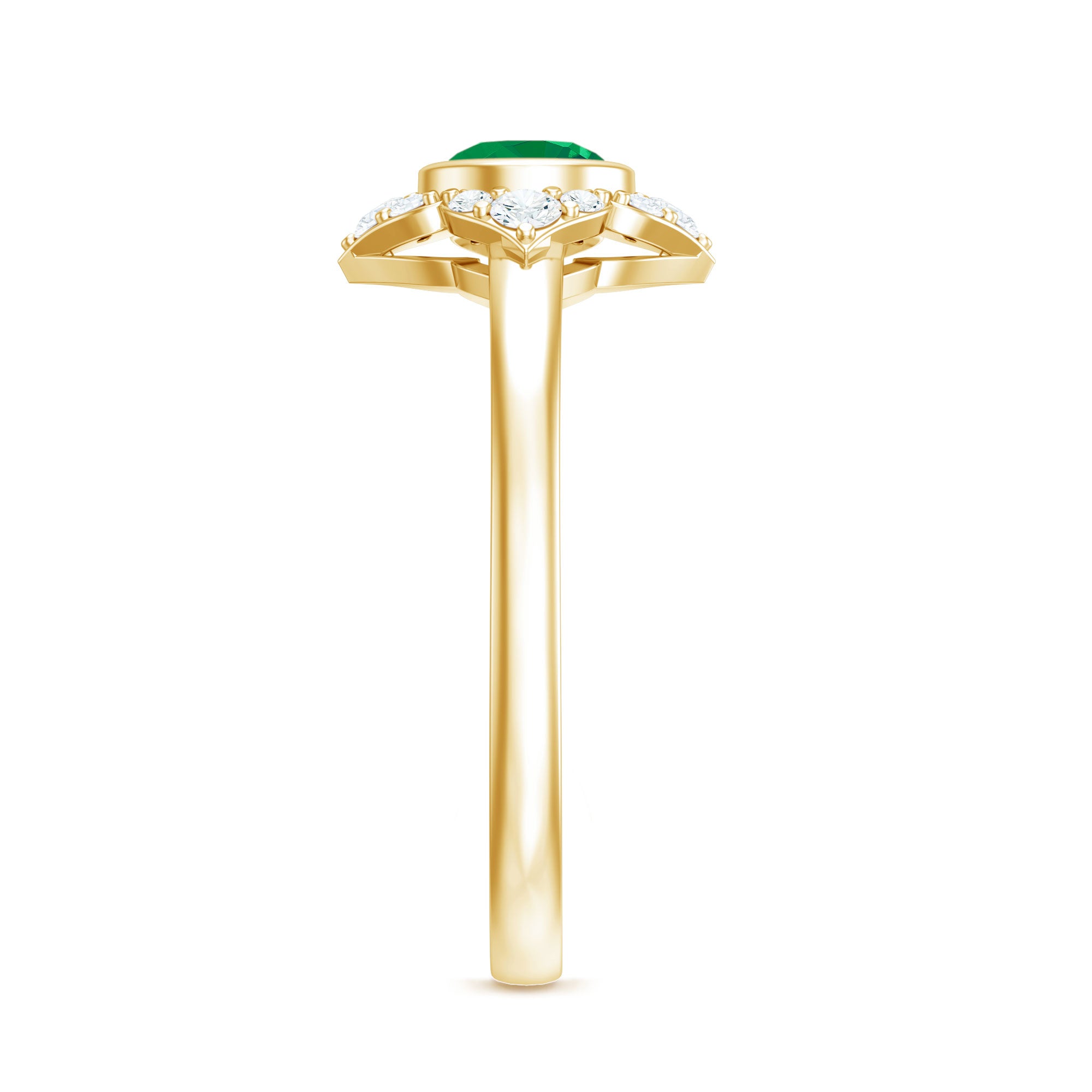 Natural Bezel Set 5mm Emerald Flower Engagement Ring with Diamond AAA - Rosec Jewels
