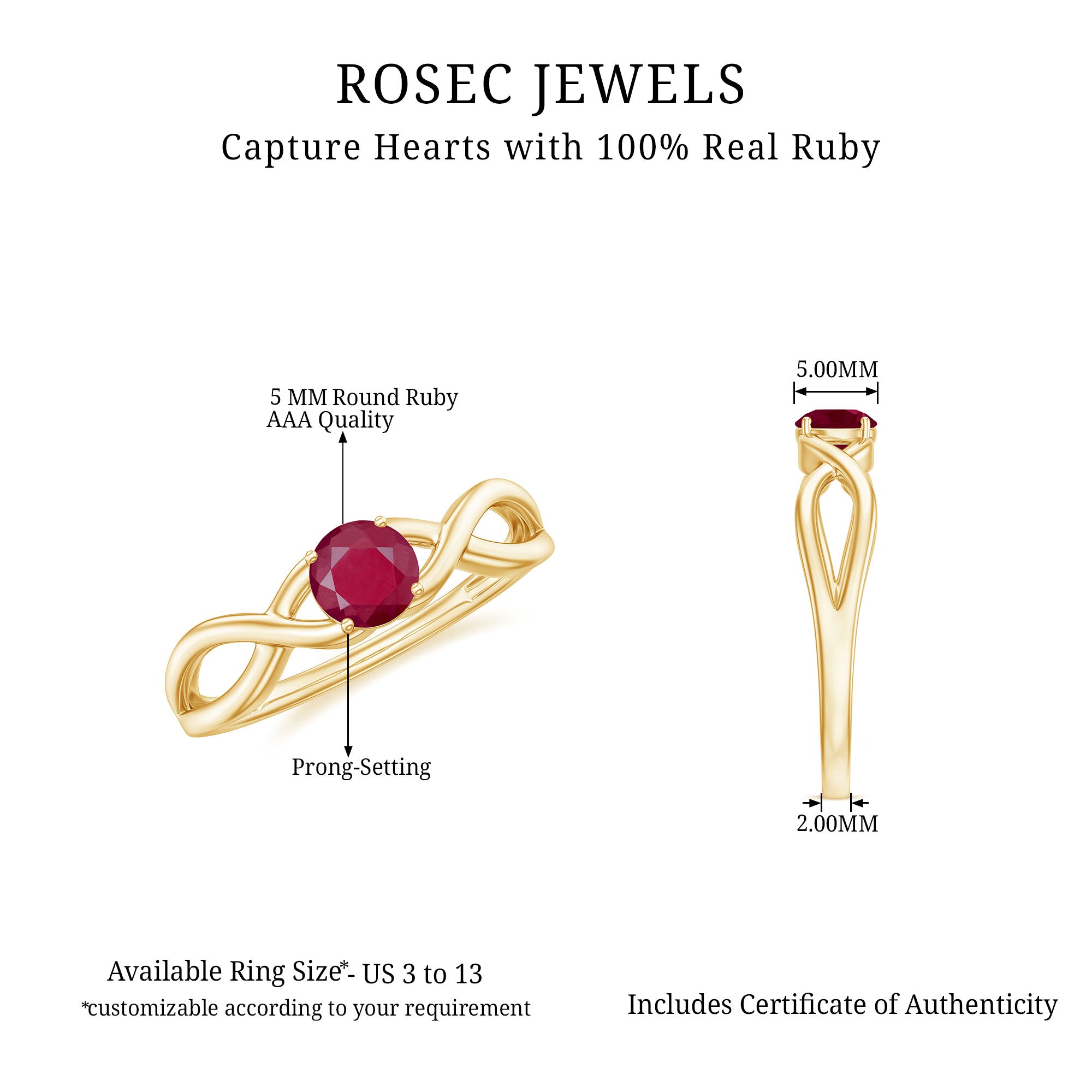 Rosec Jewels-Natural 0.6 Carat Ruby Promise Ring with Crossover Shank