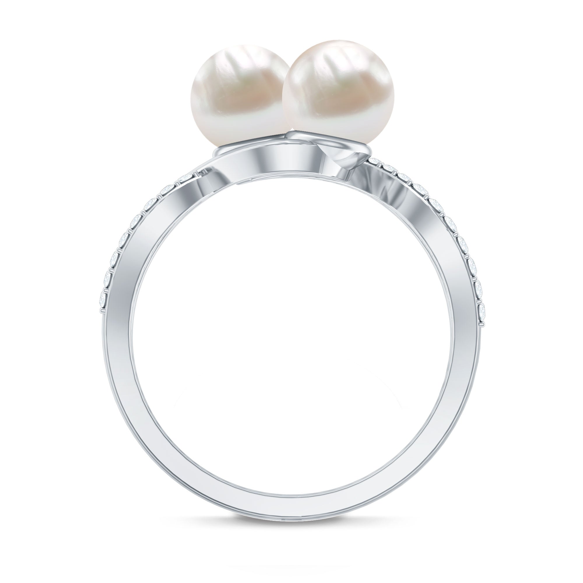 Rosec Jewels-Cultured Freshwater Pearl Toi Et Moi Engagement Ring with Diamond