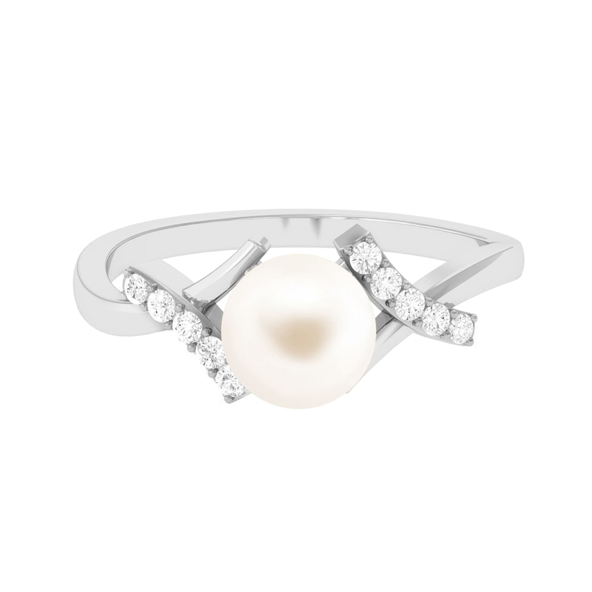 Freshwater Pearl Solitaire Crossover Engagement Ring with Diamond
