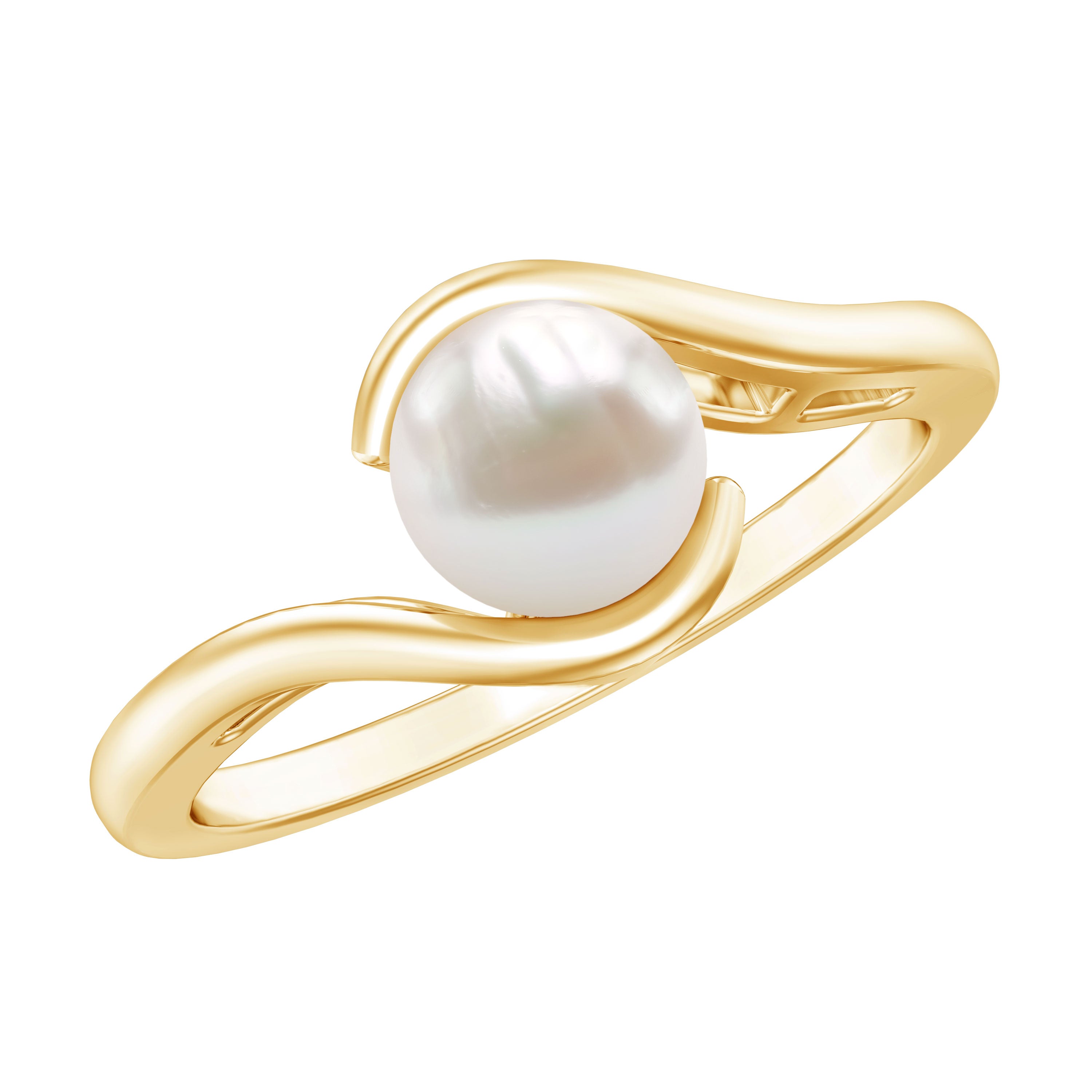 Cultured 2.2 Carat Freshwater Pearl Engagement Ring with Bypass Shank AAA - Rosec Jewels