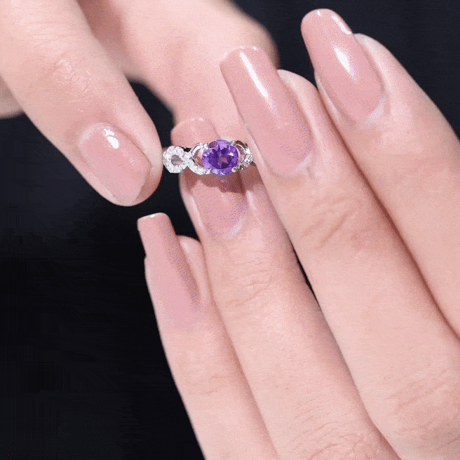 Natural Amethyst Engagement Ring with Diamond Infinity Knot AAA - Rosec Jewels