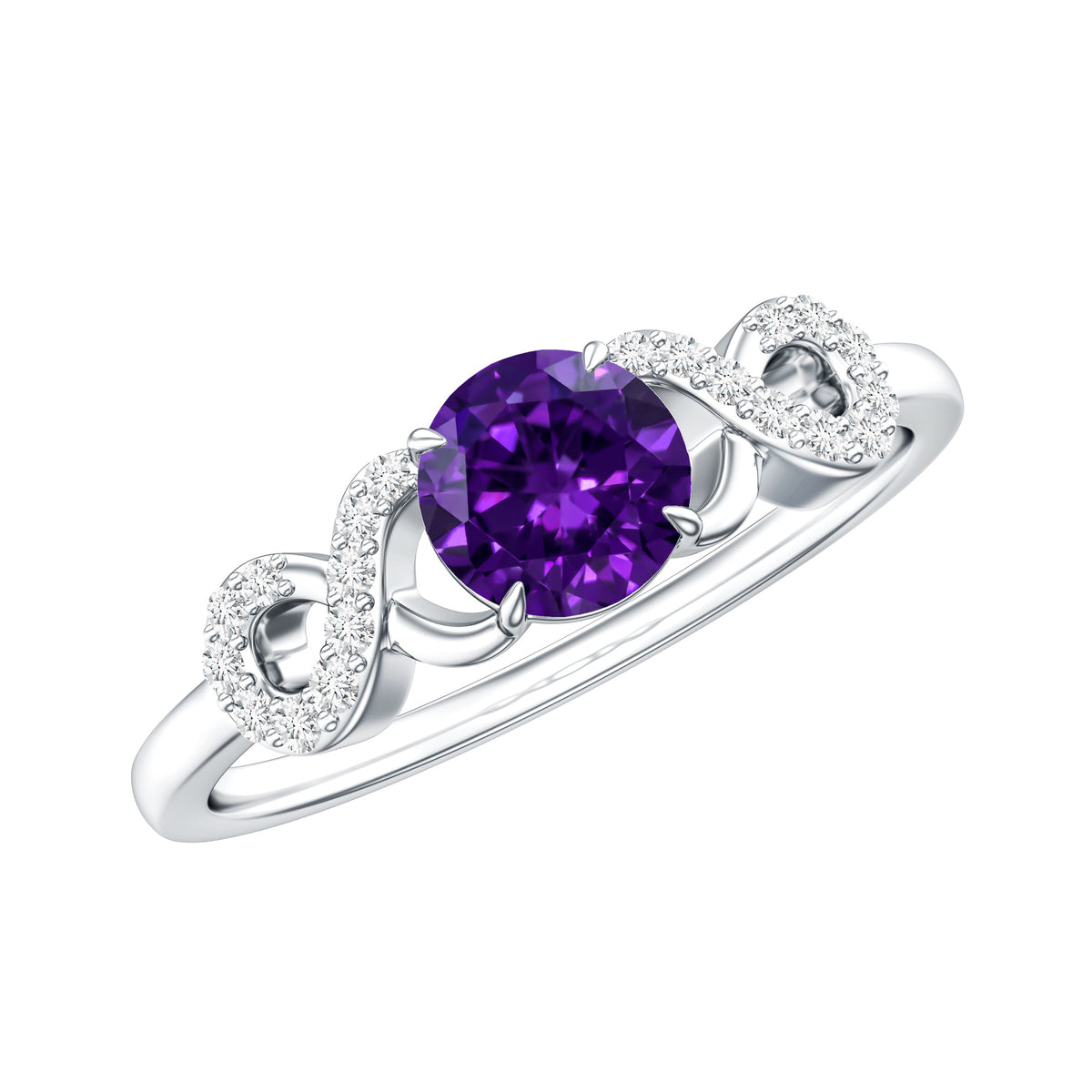 Natural Amethyst Engagement Ring with Diamond Infinity Knot AAA - Rosec Jewels