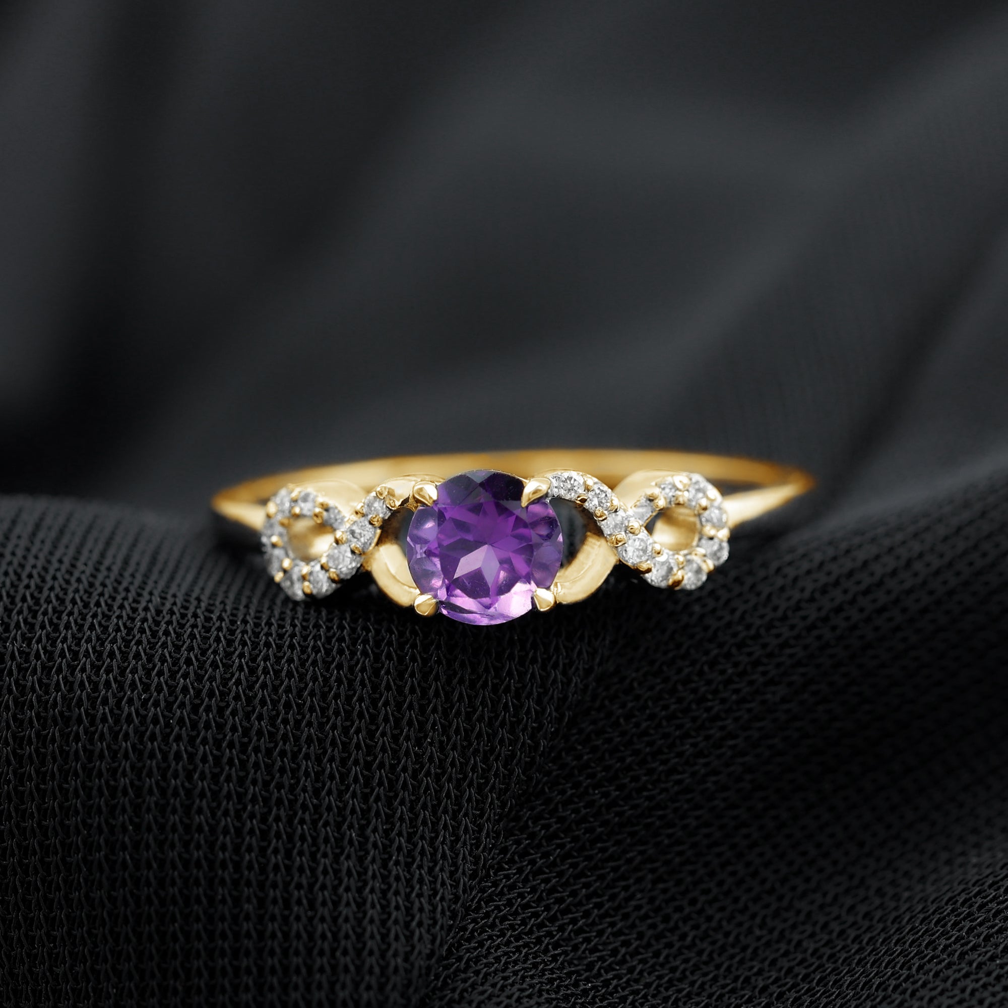 Rosec Jewels-Natural Amethyst Engagement Ring with Diamond Infinity Knot