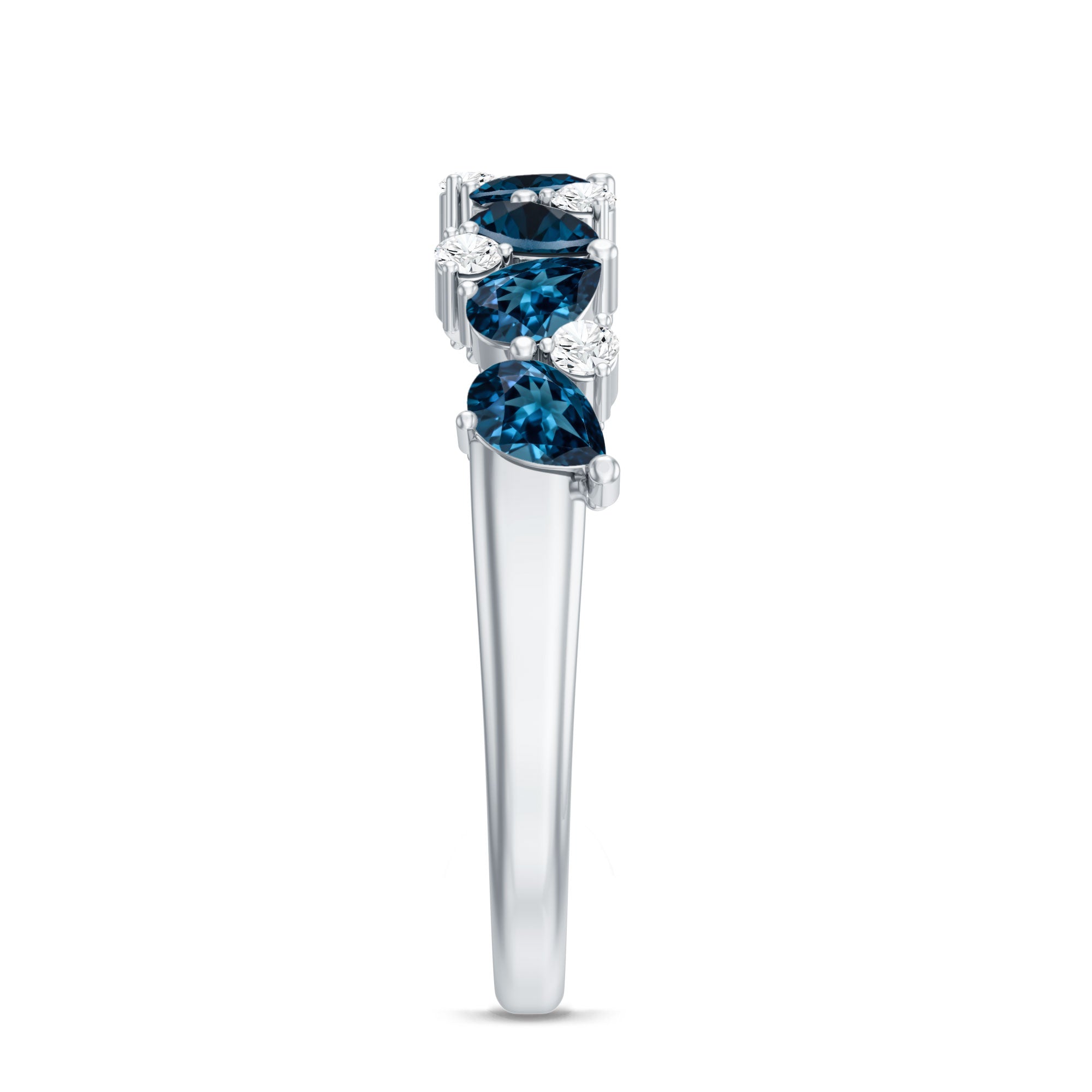 Pear Shape London Blue Topaz Half Eternity Band with Lab Made Diamond AAA - Rosec Jewels