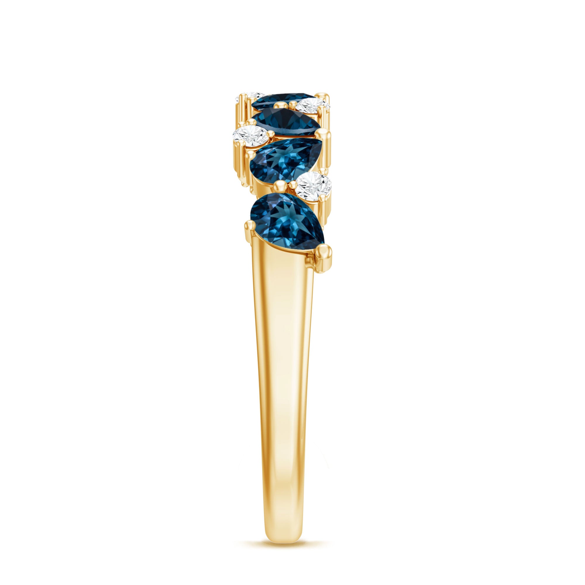 Pear Shape London Blue Topaz Half Eternity Band with Lab Made Diamond AAA - Rosec Jewels