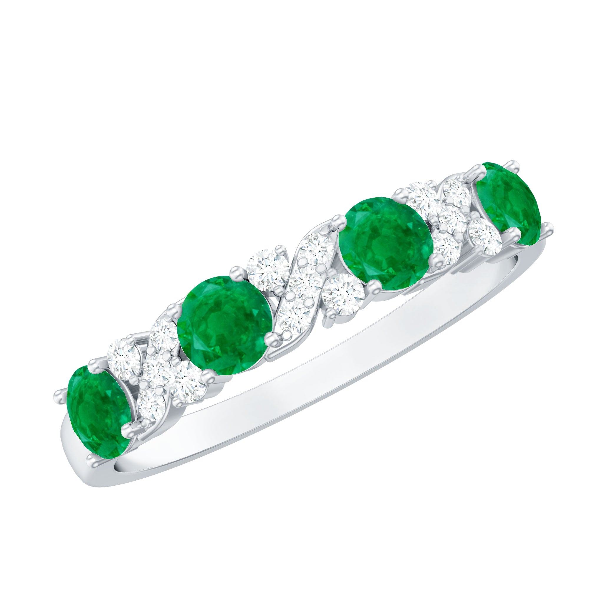 Natural Emerald Diamond Half Eternity Anniversary Band with Certificate AAA - Rosec Jewels