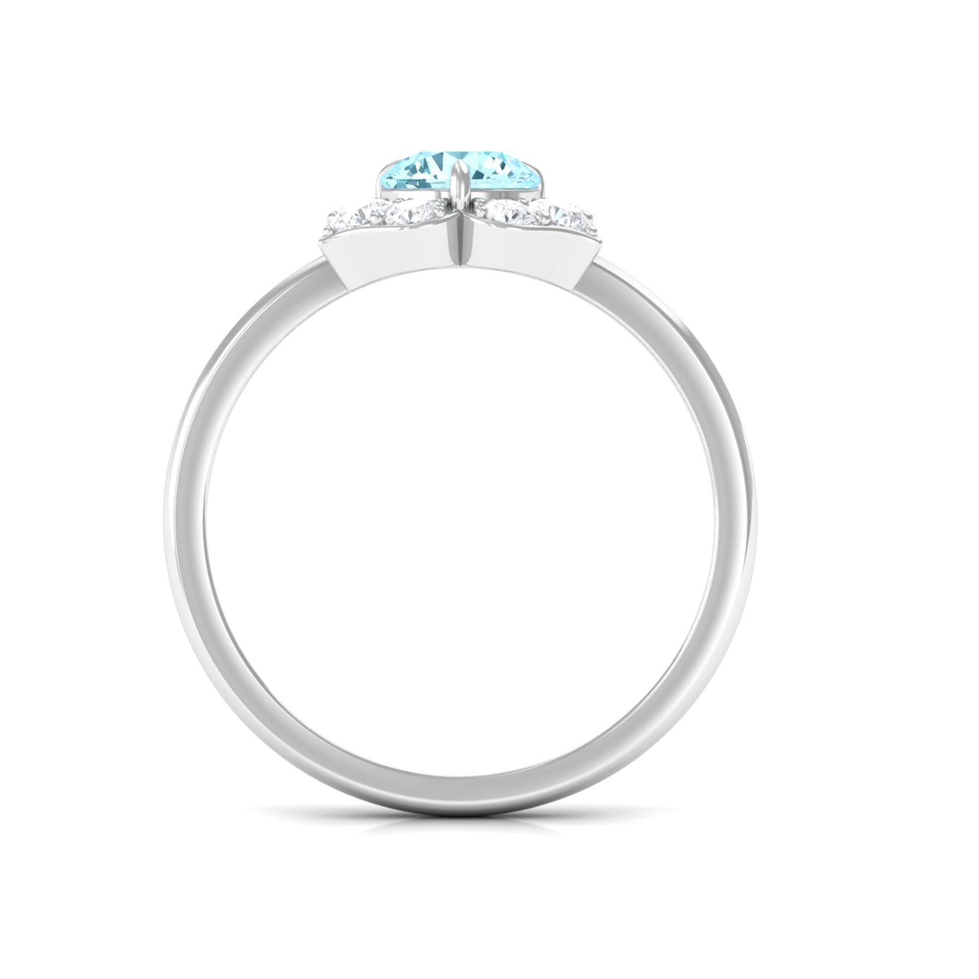Real Round Aquamarine and Diamond Flower Engagement Ring with Certificate AAA - Rosec Jewels